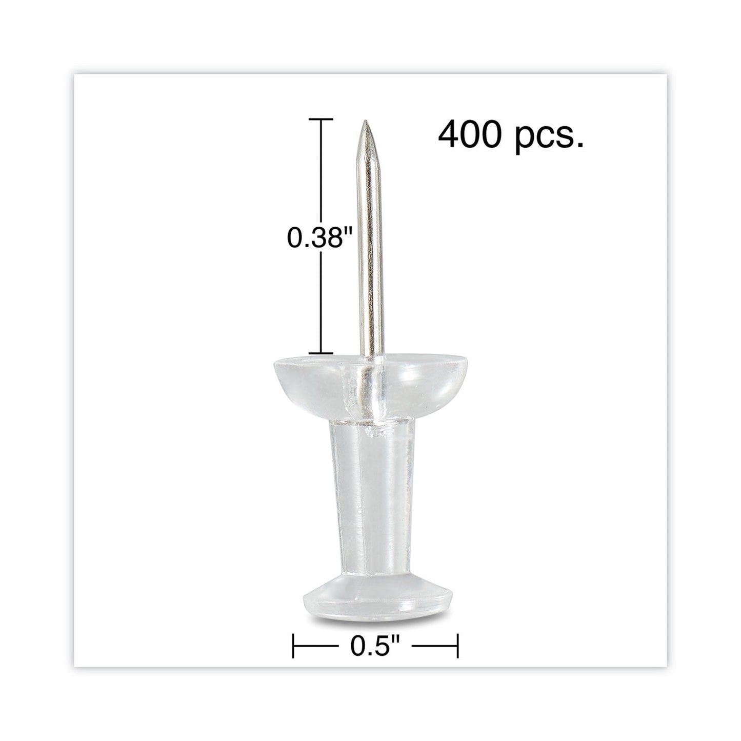 Universal Clear Push Pins, Plastic, Clear, 0.38", 400/Pack