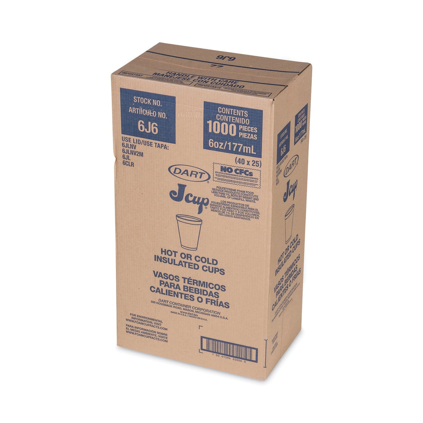 Dart Foam Drink Cups, 6 oz, White, 25/Bag, 40 Bags/Carton