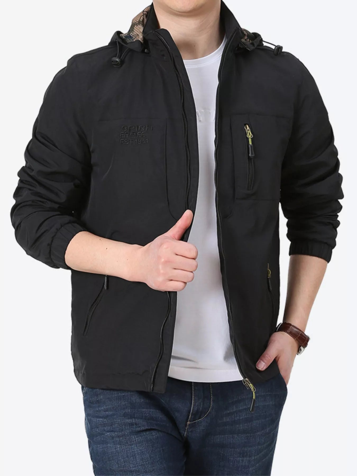 Men's Plus Size Lightweight Hooded Windproof Outdoor Jacket