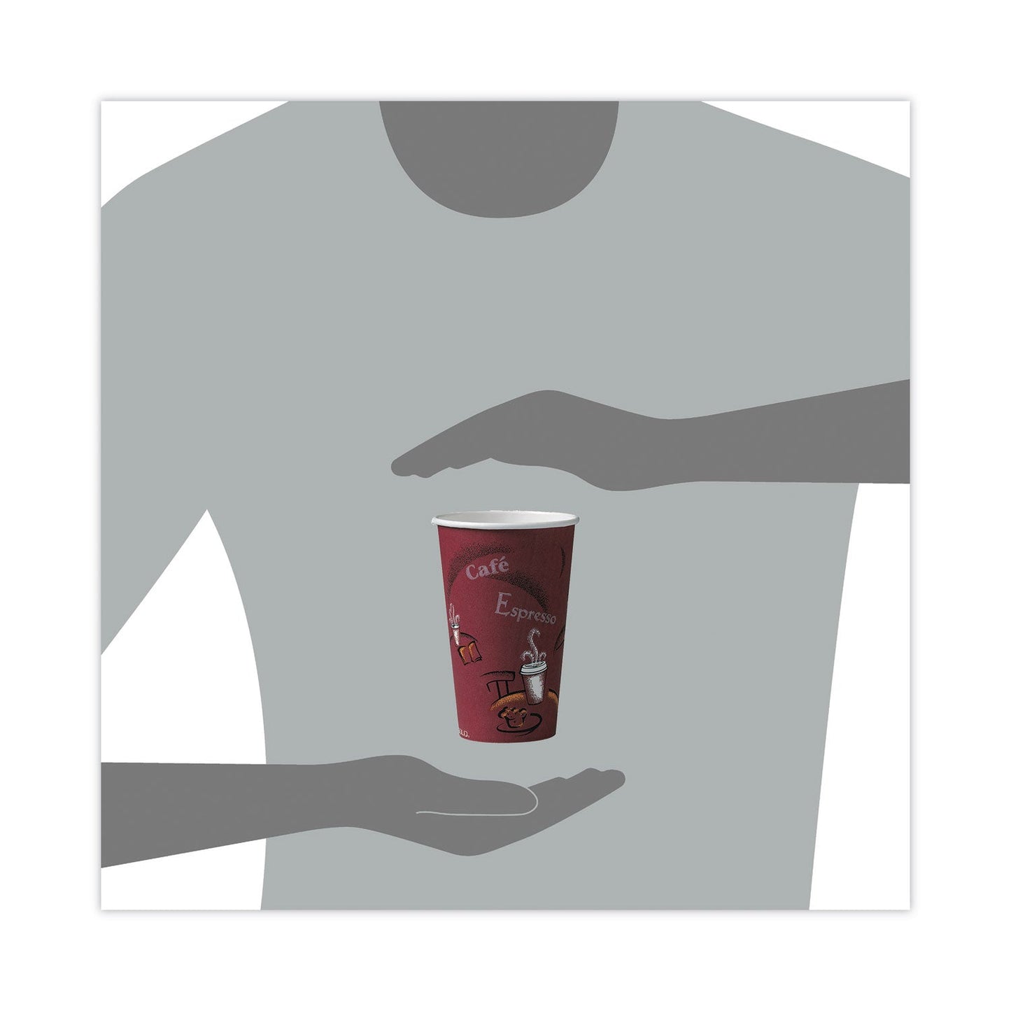 Dart Solo Paper Hot Drink Cups in Bistro Design, 16 oz, Maroon, 300/Carton