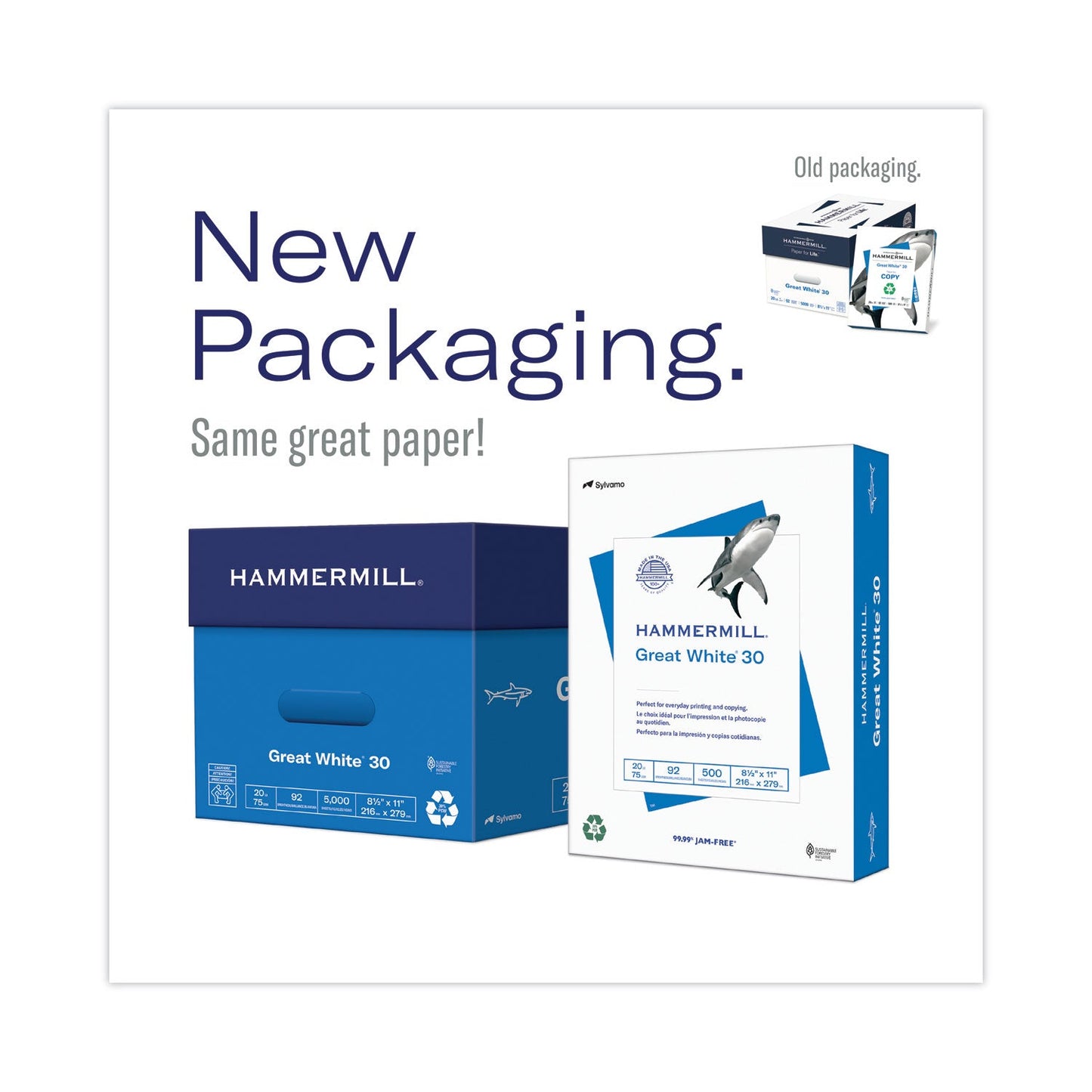 Hammermill Great White 30 Recycled Print Paper, 92 Bright, 20 lb Bond Weight, 8.5 x 11, White, 500 Sheets/Ream, 10 Reams/Carton