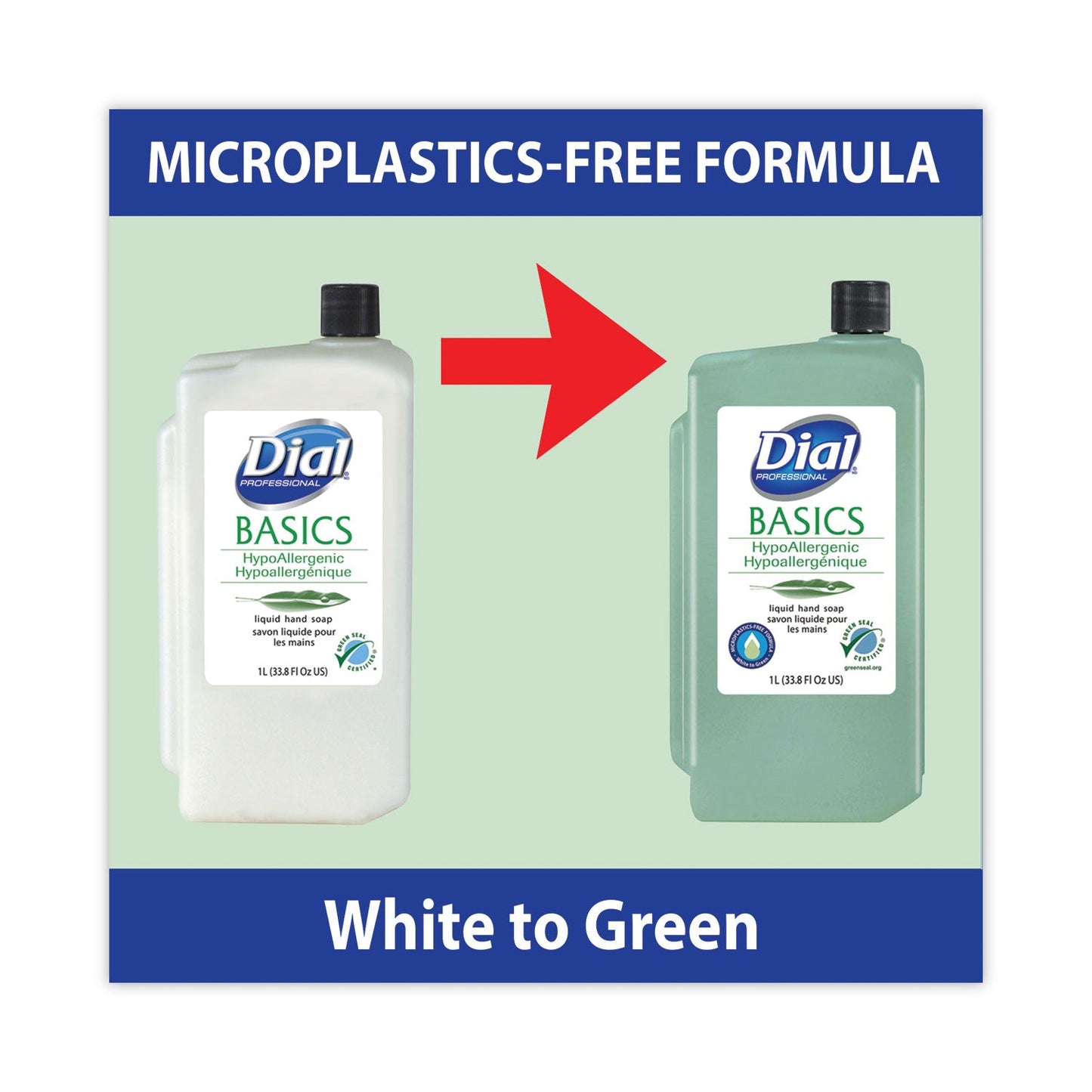 Dial Basics MP Free Liquid Hand Soap, Unscented, 1 L Refill Bottle, 8/Carton