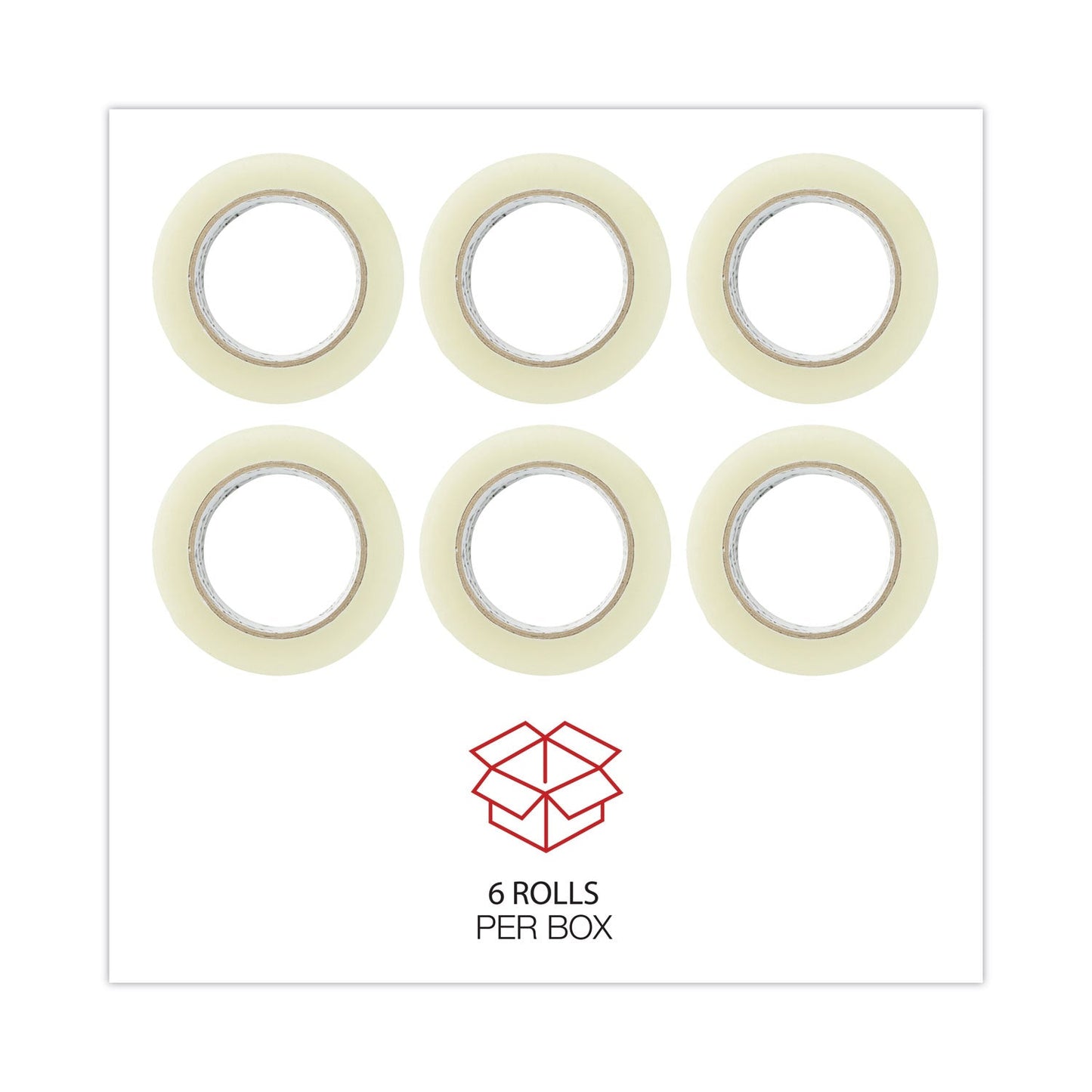 Universal Quiet Tape Box Sealing Tape, 3" Core, 1.88" x 110 yds, Clear, 6/Pack