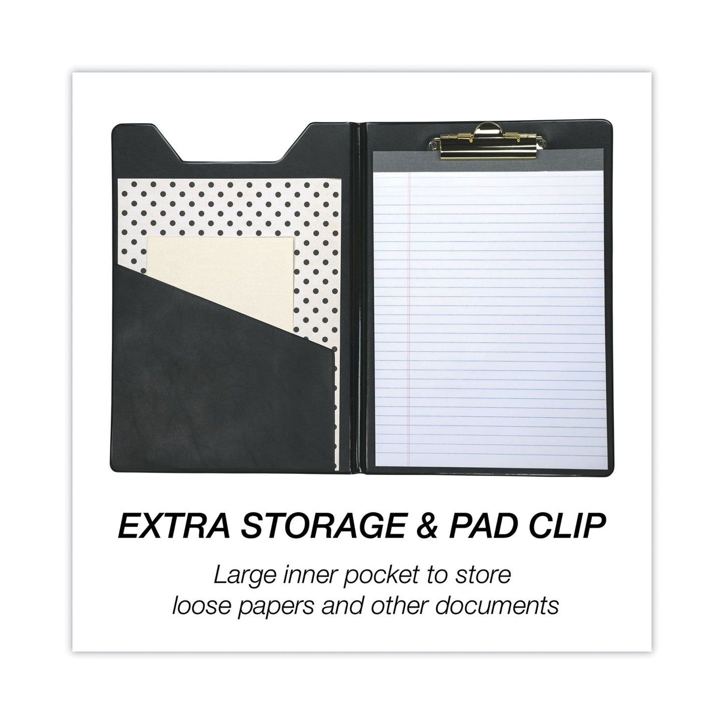 Samsill Value Padfolio, Heavyweight Sealed Vinyl, Brass Clip, Inside Front Pocket, Black