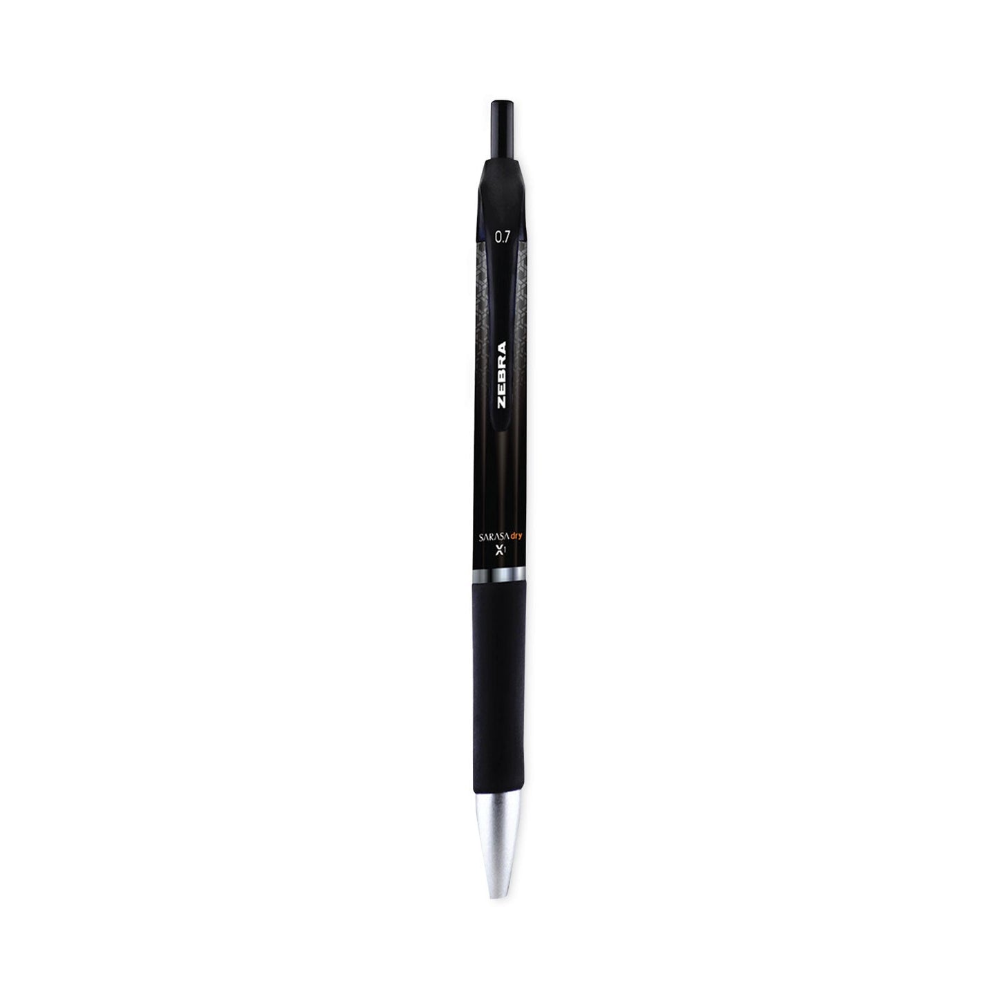 Zebra Sarasa Dry Gel X1 Gel Pen, Retractable, Medium 0.7 mm, Black Ink, Black Barrel, 12/Pack