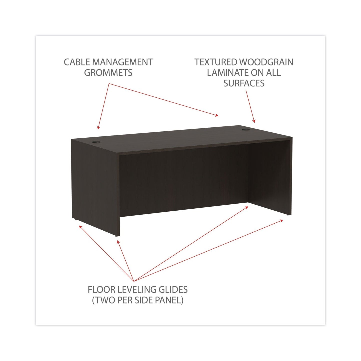 Alera Valencia Series Straight Front Desk Shell, 71" x 35.5" x 29.63", Espresso