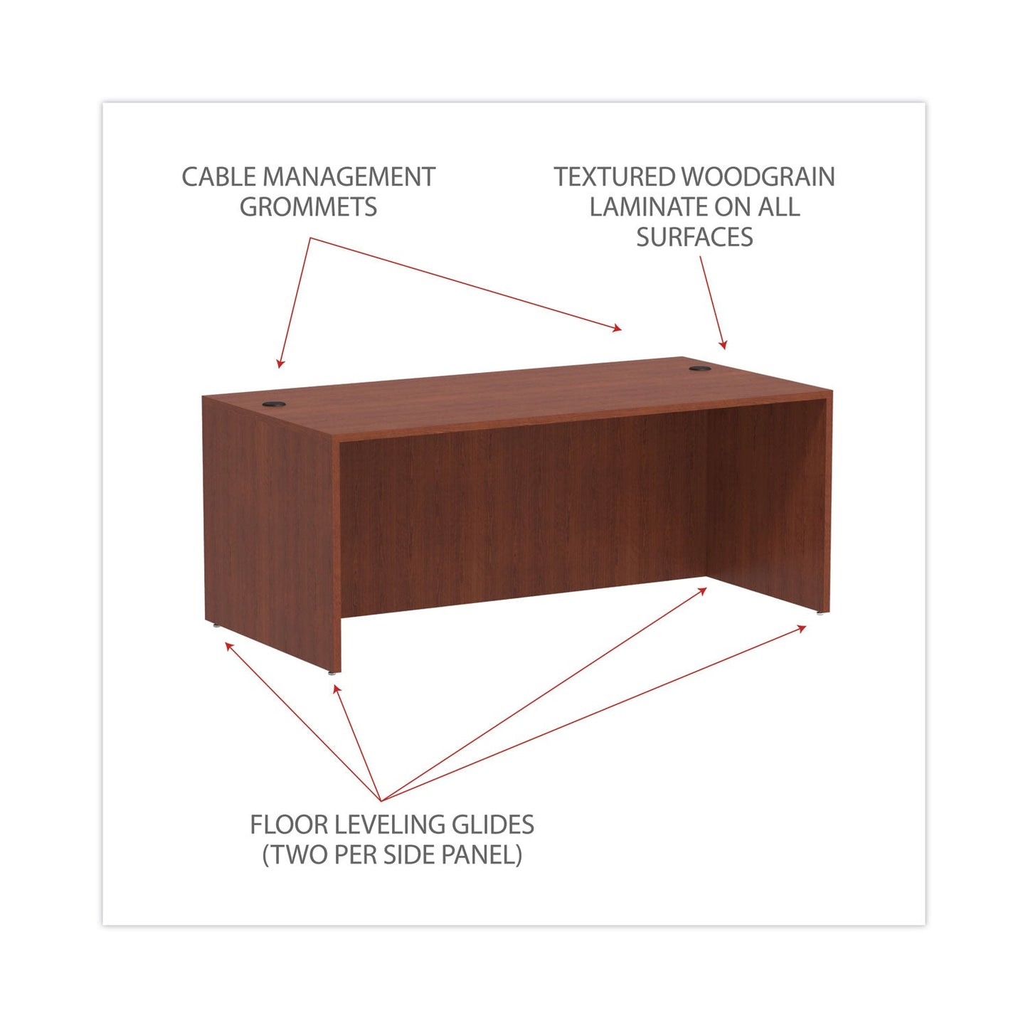 Alera Valencia Series Straight Front Desk Shell, 71" x 35.5" x 29.63", Medium Cherry