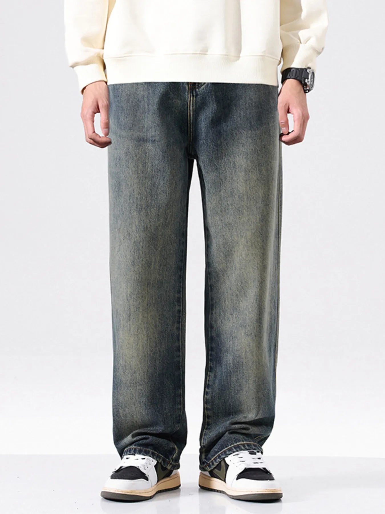 Men's Vintage Wash Wide Leg Jeans