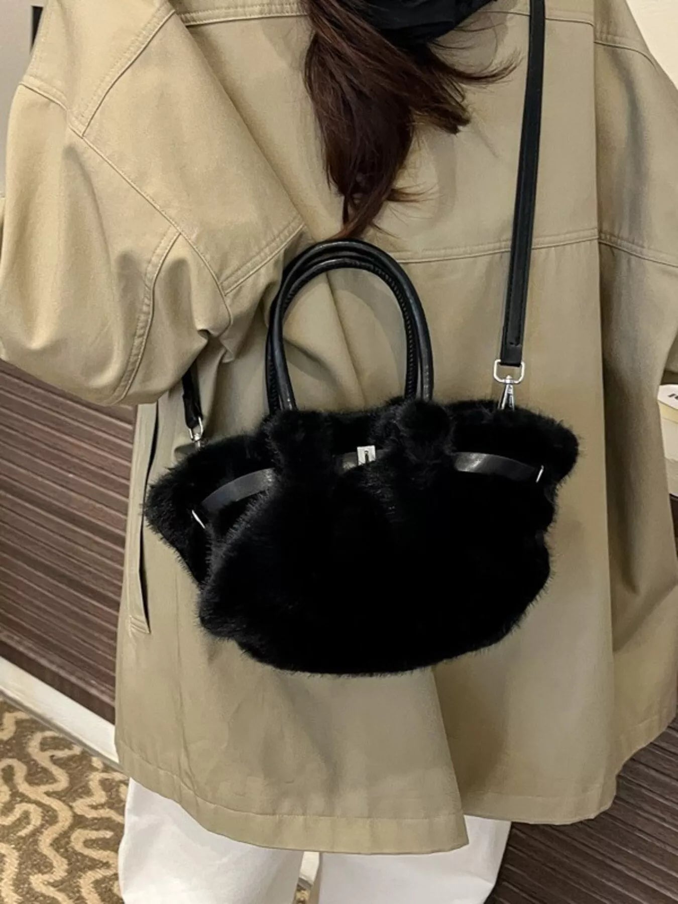 Fluffy Crossbody Bag with Buckle Detail