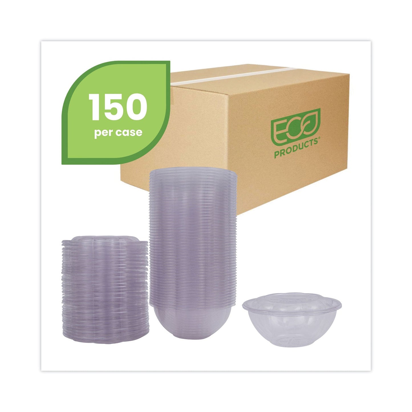 Eco-Products Renewable and Compostable Salad Bowls with Lids, 24 oz, Clear, Plastic, 50/Pack, 3 Packs/Carton