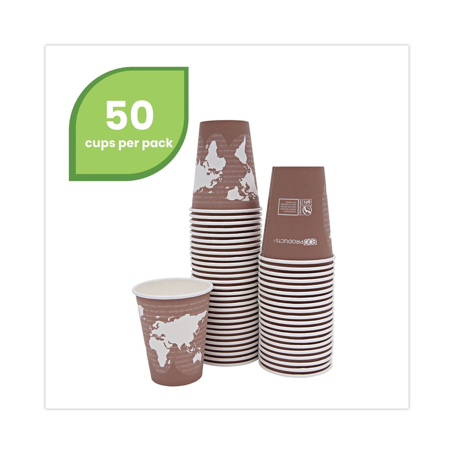 Eco-Products World Art Renewable and Compostable Hot Cups, 8 oz, Plum, 50/Pack
