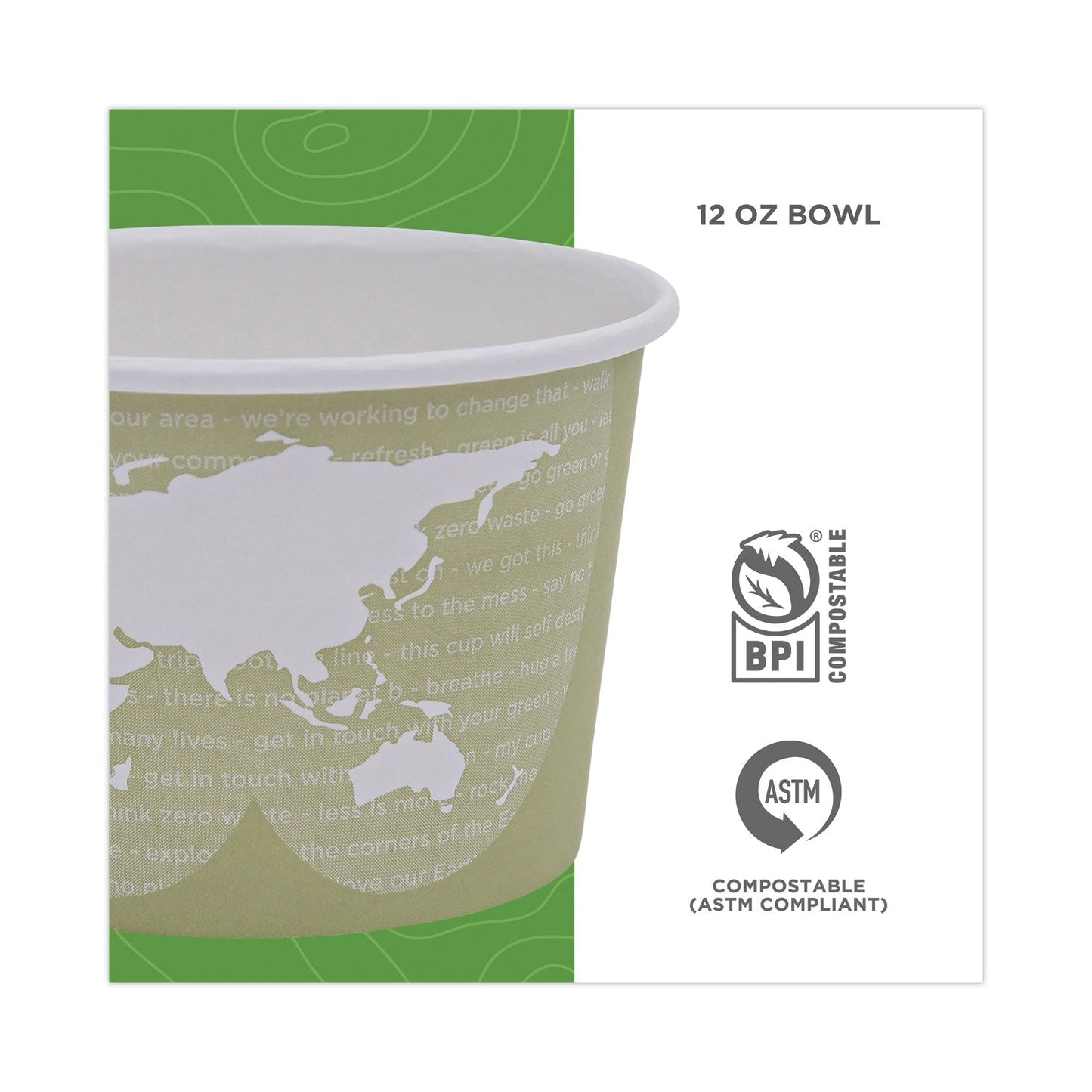 Eco-Products World Art Renewable and Compostable Food Container, 16 oz, 4.05 Diameter x 3 h, Seafoam, Paper, 25/Pack, 20 Packs/Carton