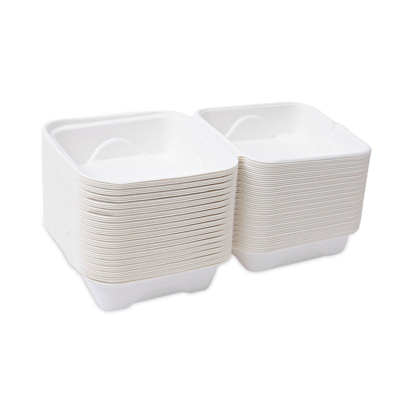 Eco-Products Renewable and Compostable Sugarcane Clamshells, 6 x 6 x 3, White, 50/Pack, 10 Packs/Carton