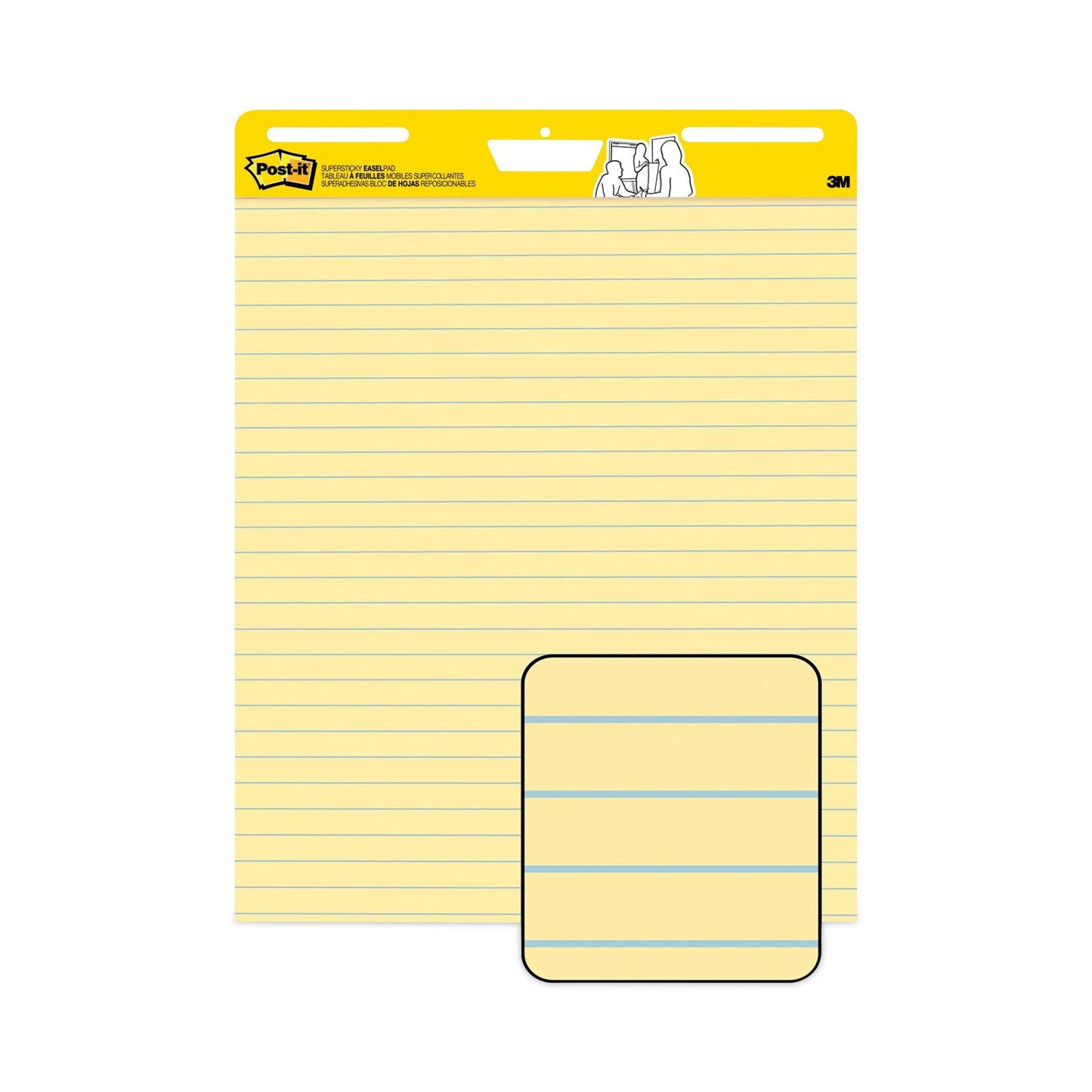 Post-it Vertical-Orientation Self-Stick Easel Pads, Presentation Format (1.5" Rule), 25 x 30, Yellow, 30 Sheets, 2/Carton
