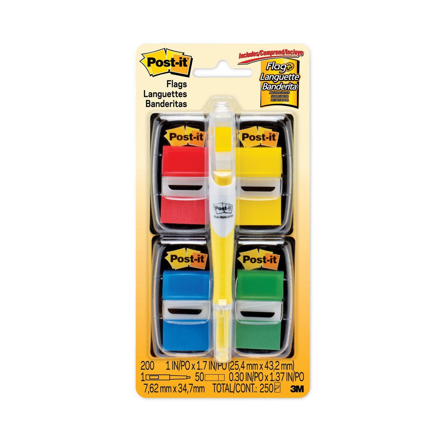Post-it Page Flag Value Pack, Assorted, 200 1" Flags + Highlighter with 50 0.5" Flags