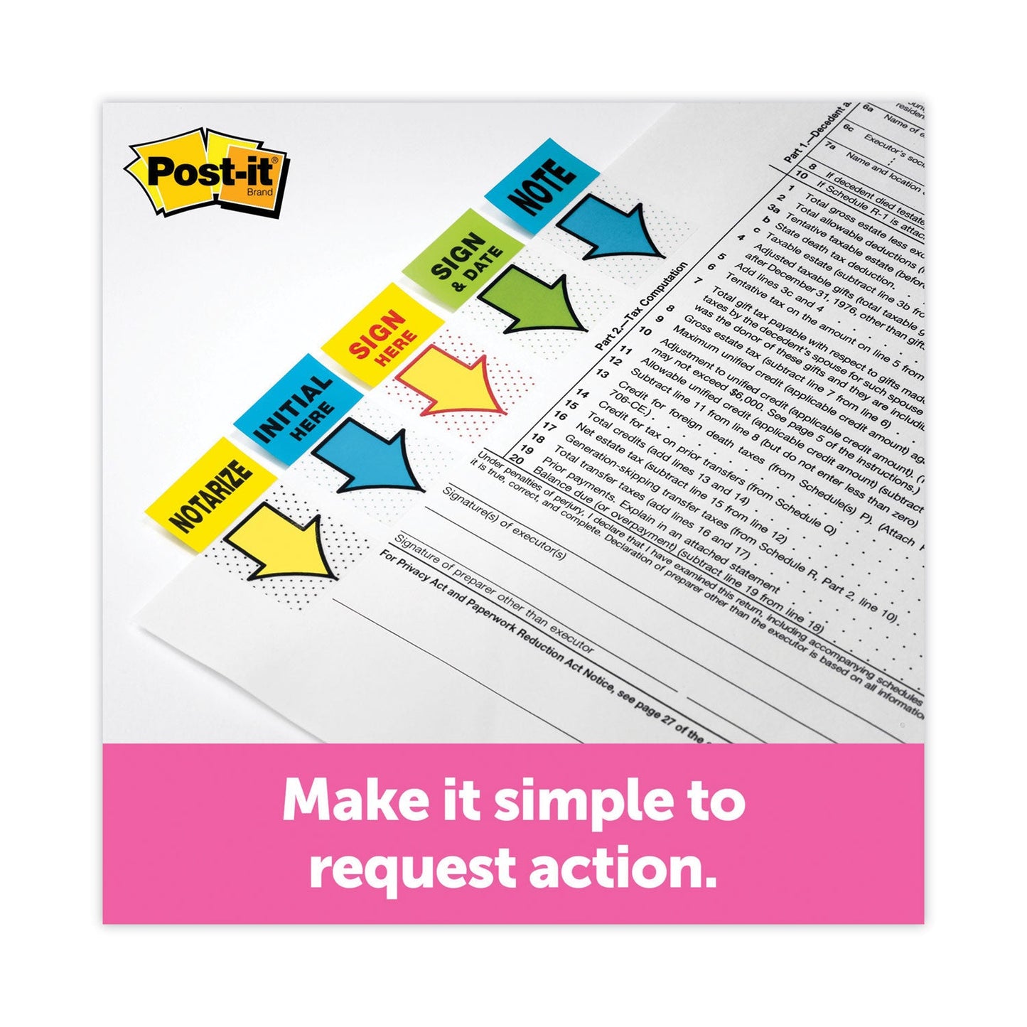 Post-it Arrow Message 1" Page Flags, "Sign and Date", Green, 50 Flags/Dispenser, 2 Dispensers/Pack