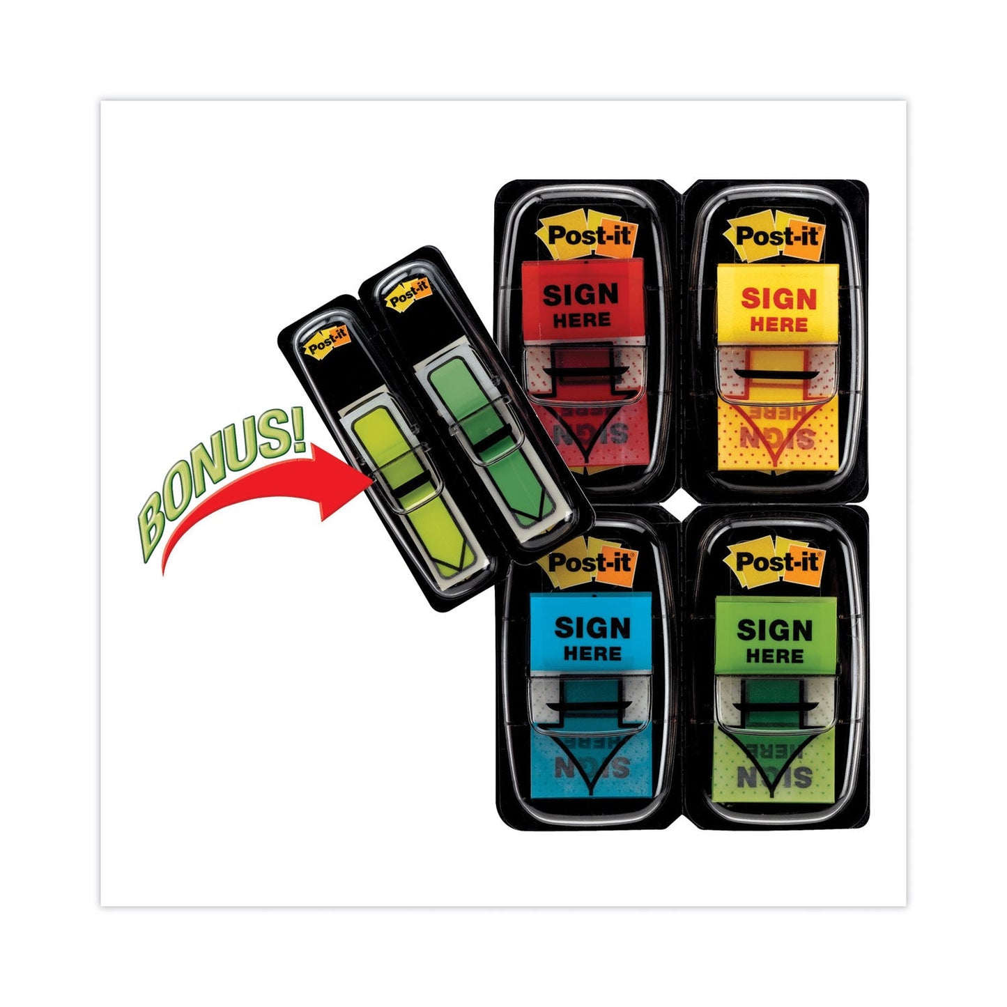 Post-it Arrow Message 1" Page Flags,  200 "Sign Here", 48 Arrow, Four Colors, 248/Pack
