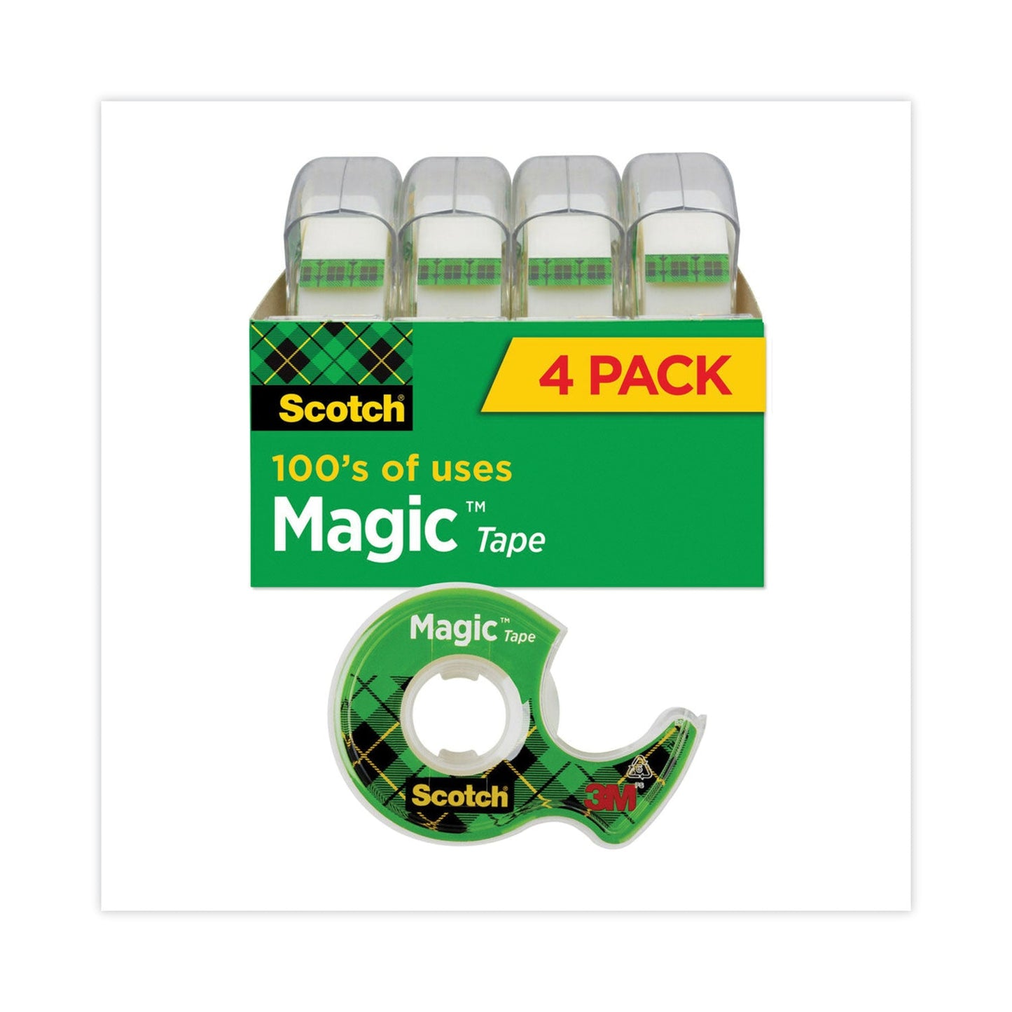 Scotch Magic Tape in Handheld Dispenser, 1" Core, 0.75" x 25 ft, Clear, 4/Pack