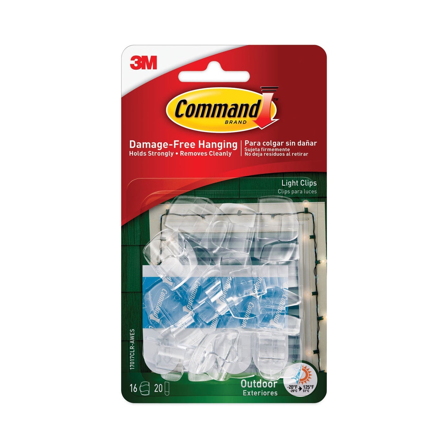 Command All Weather Hooks and Strips, Plastic, Small, 16 Clips and 20 Strips/Pack