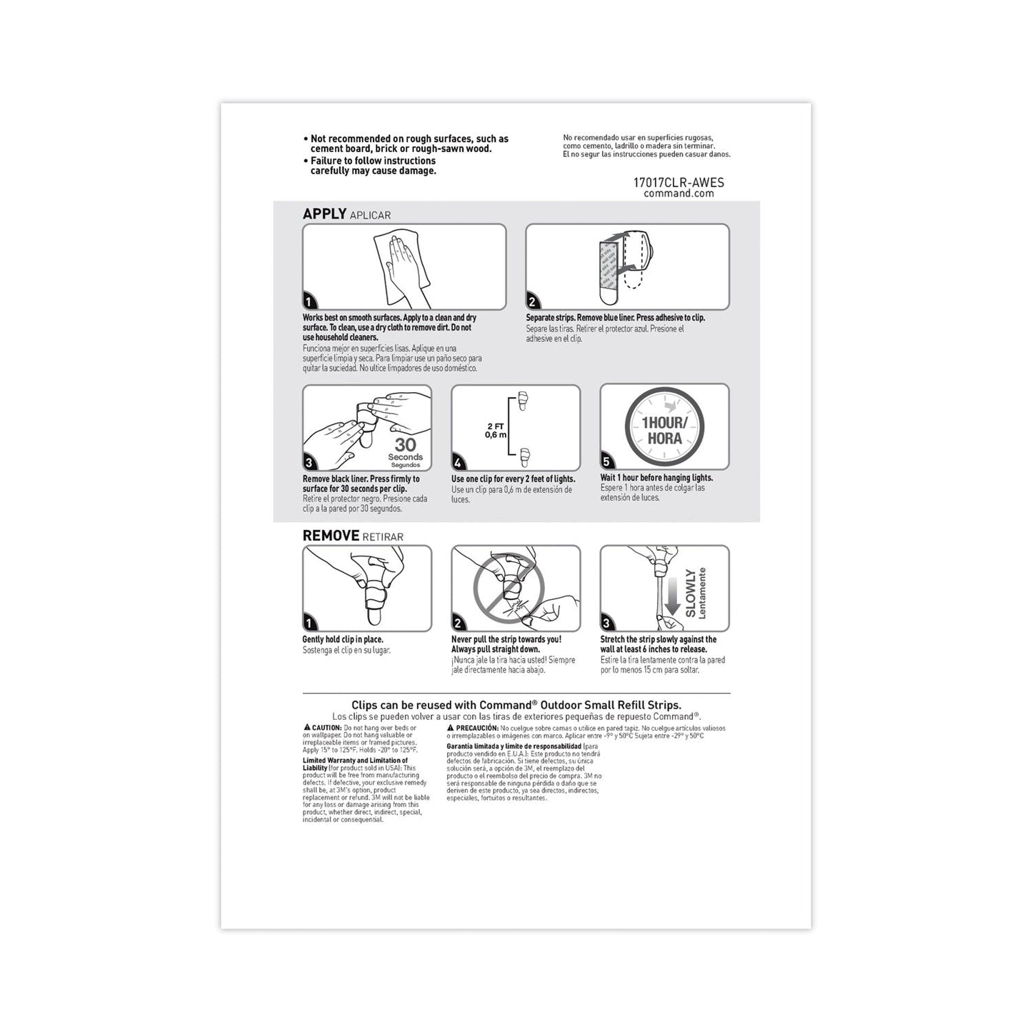 Command All Weather Hooks and Strips, Plastic, Small, 16 Clips and 20 Strips/Pack