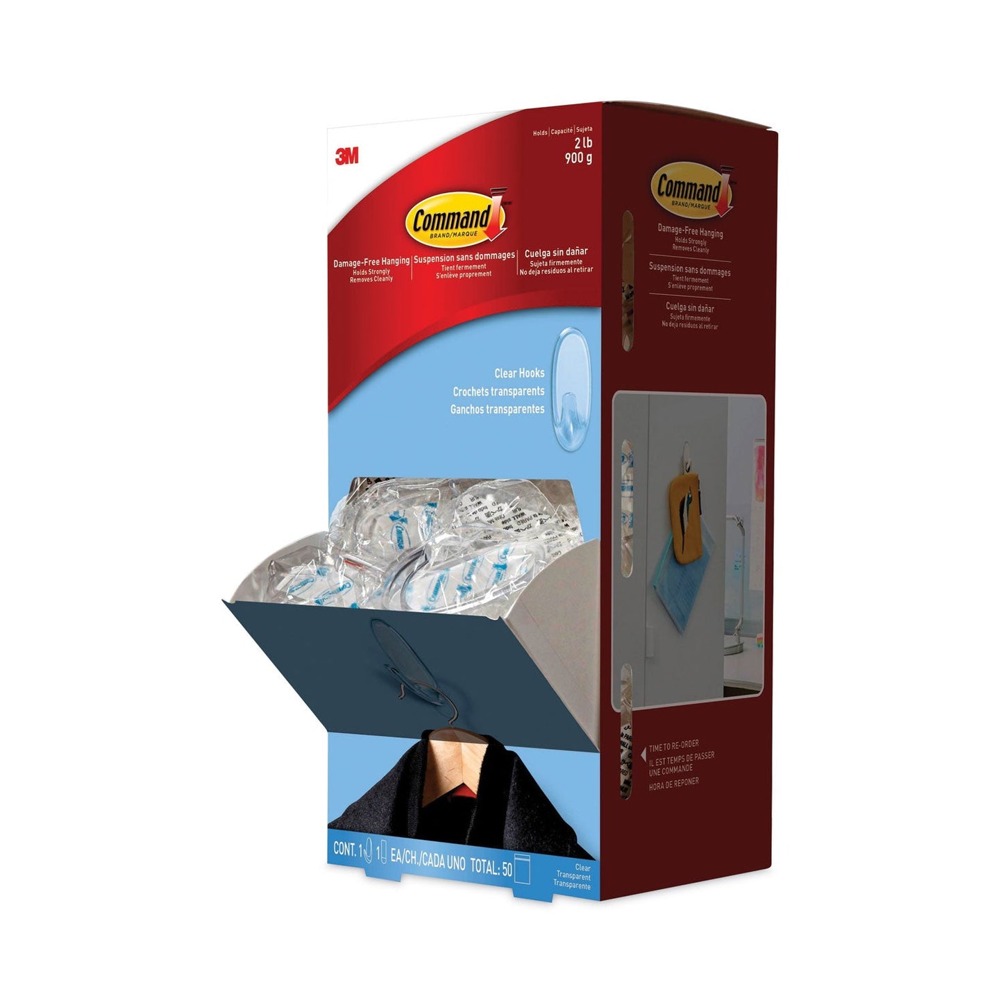 Command Clear Hooks and Strips, Plastic, Medium, 50 Hooks with 50 Adhesive Strips per Carton