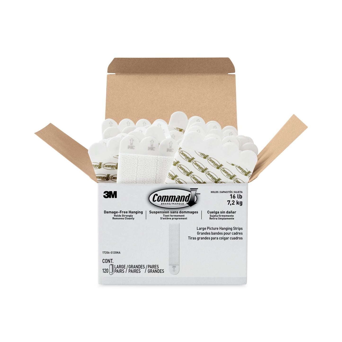 Command Picture Hanging Strips, Value Pack, Large, Removable, Holds Up to 16 lbs, 0.75 x 3.65, White, 120 Pairs/Pack