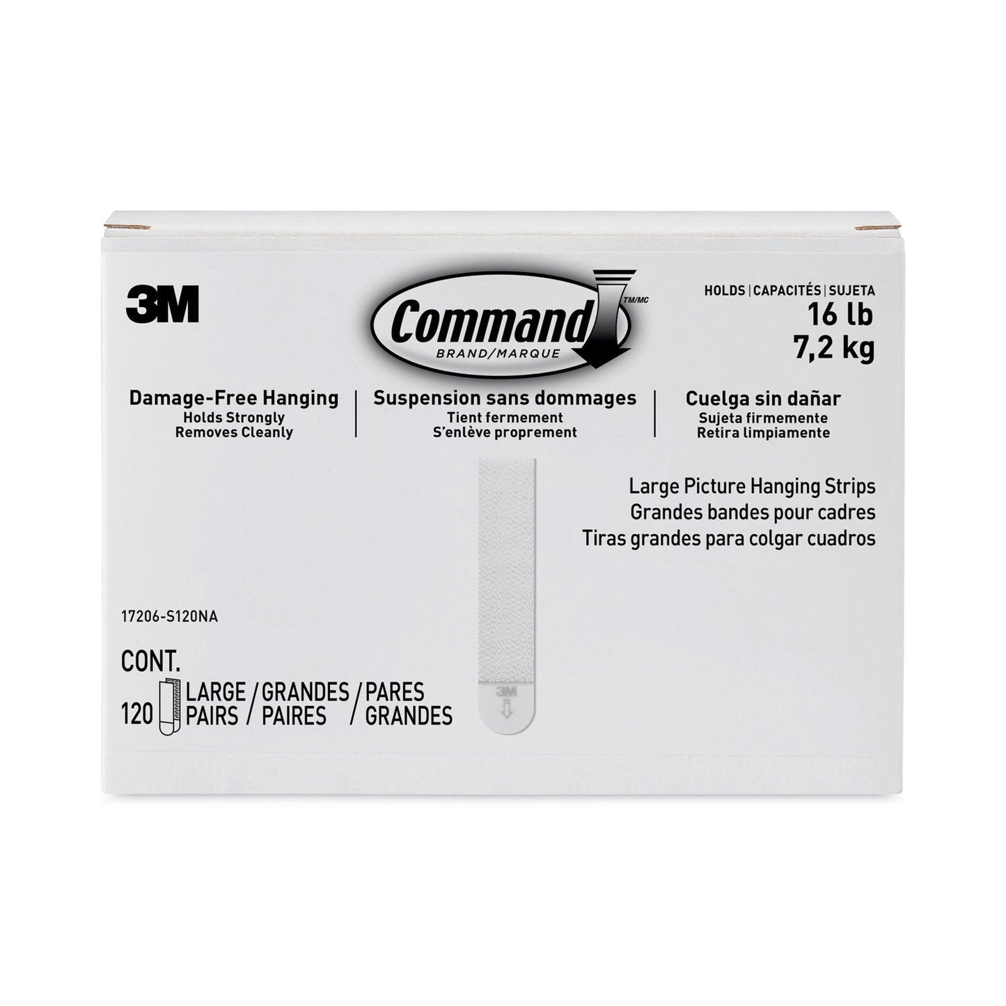 Command Picture Hanging Strips, Value Pack, Large, Removable, Holds Up to 16 lbs, 0.75 x 3.65, White, 120 Pairs/Pack