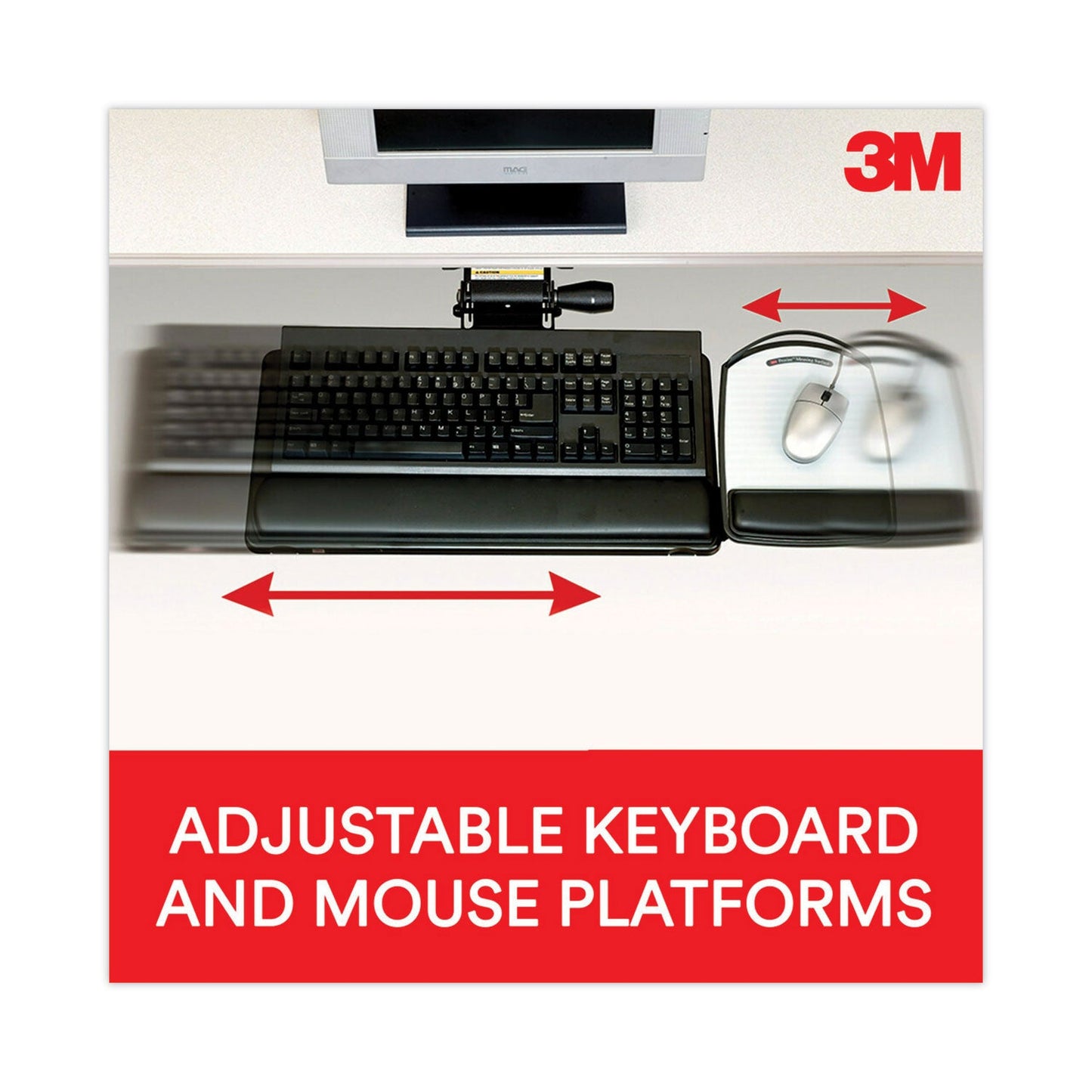 3M Sit/Stand Easy Adjust Keyboard Tray, Highly Adjustable Platform,, Black