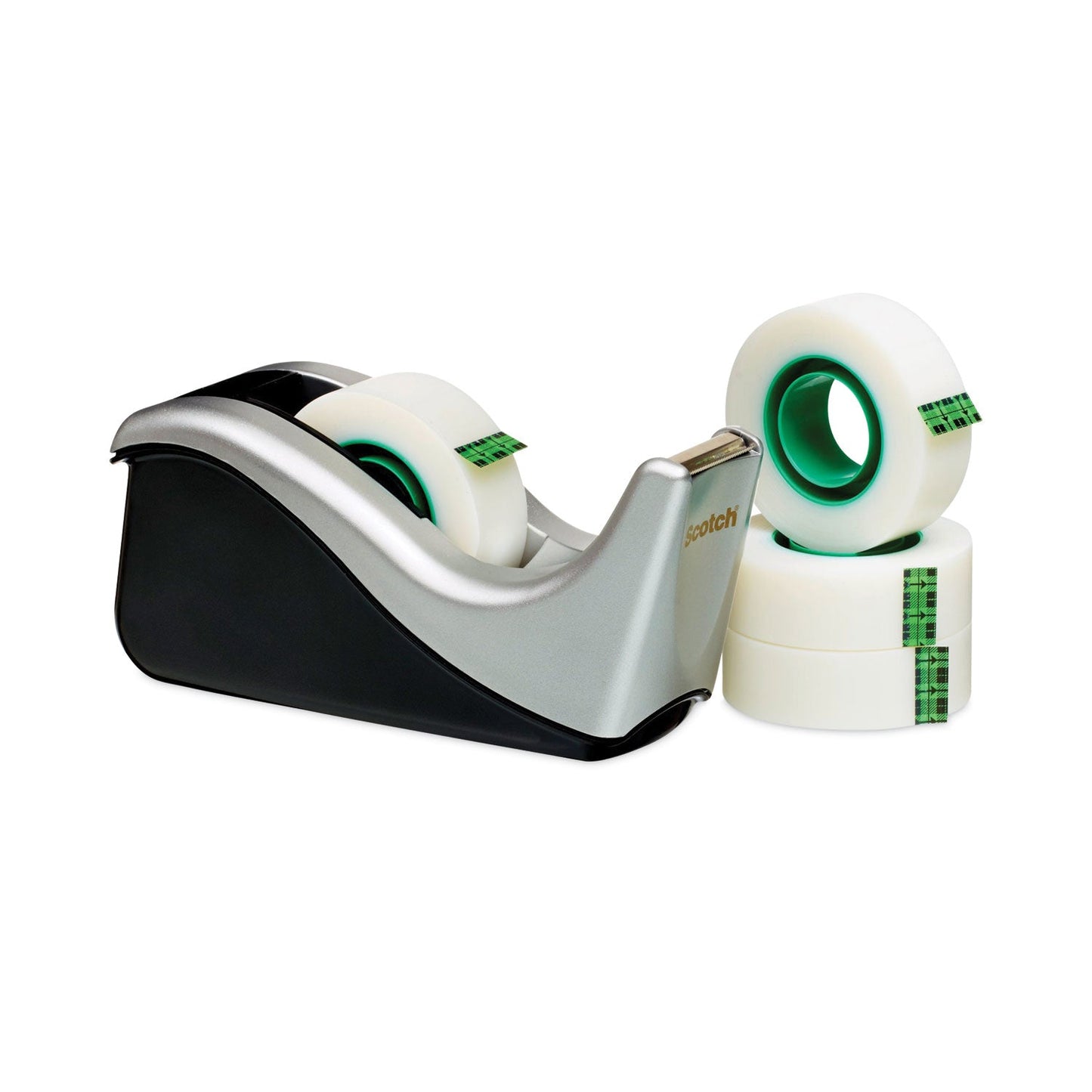 Scotch Value Desktop Tape Dispenser, Attached 1" Core, Black/Silver
