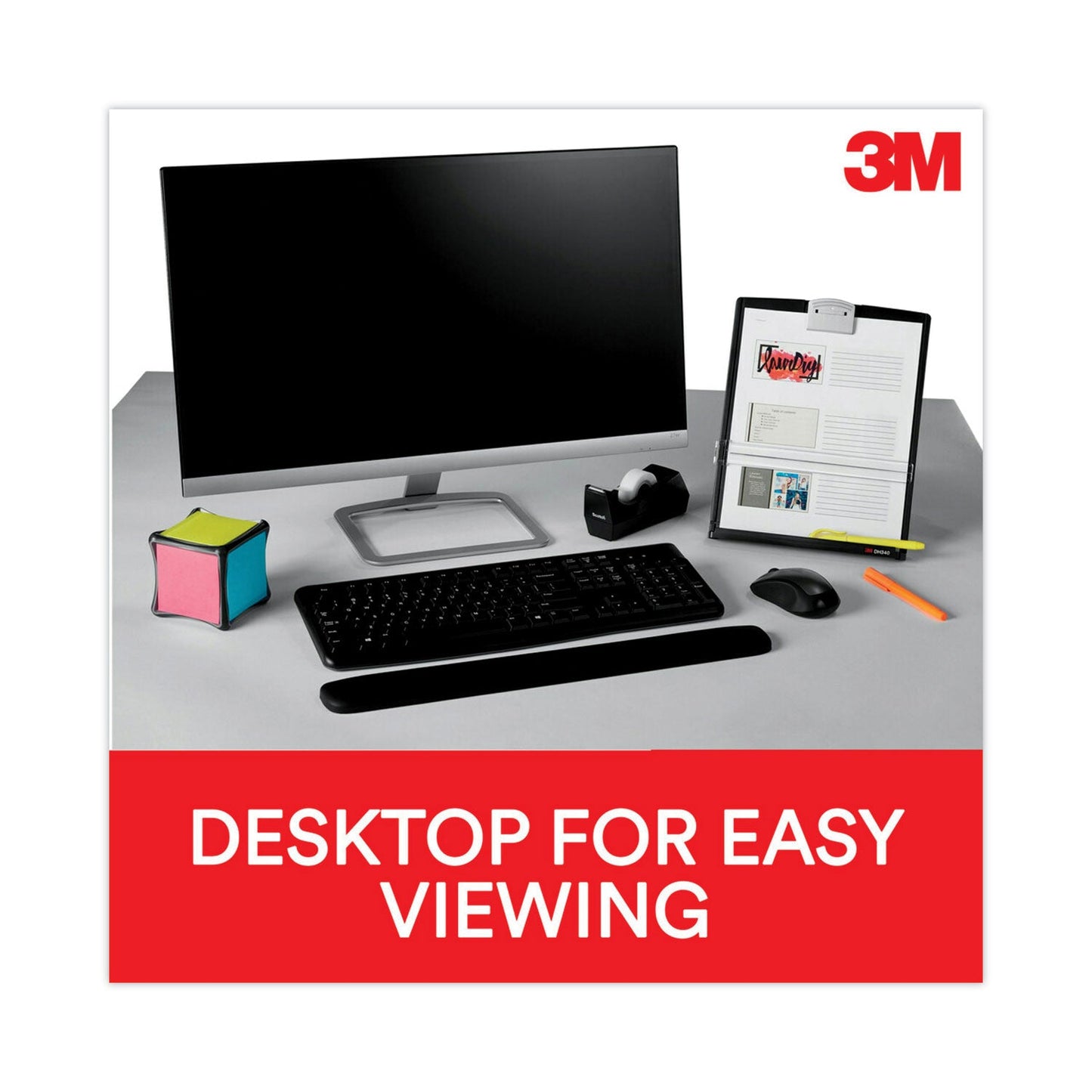 3M Fold-Flat Freestanding Desktop Copyholder, 150 Sheet Capacity, Plastic, Black/Silver Clip