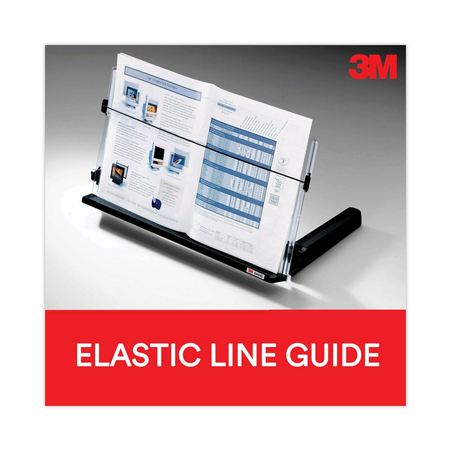 3M In-Line Freestanding Copyholder, 300 Sheet Capacity, Plastic, Black/Clear