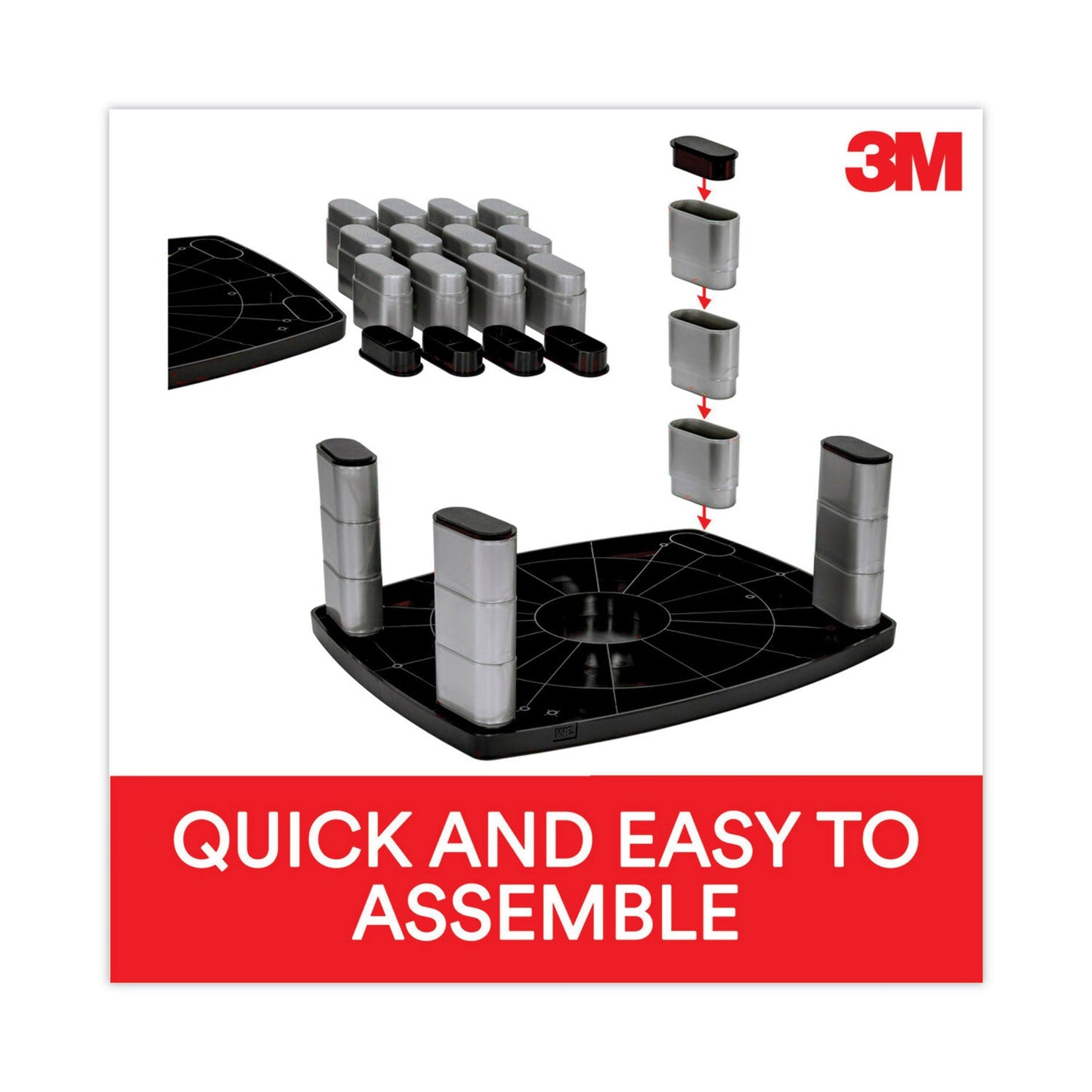 3M Extra-Wide Adjustable Monitor Stand, 20" x 12" x 1" to 5.78", Silver/Black, Supports 40 lbs