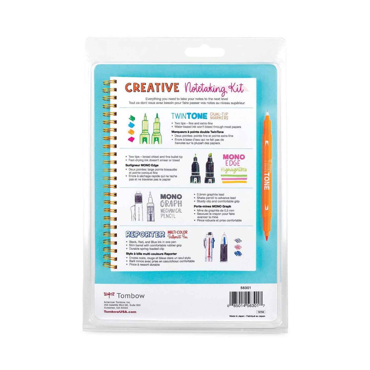 Tombow Creative Notetaking Kit, 0.7mm Ballpoint Pen, 0.5mm HB Pencil, (4) Bullet/Chisel Tip Markers,(3) Chisel/Fine Tip Highlighters