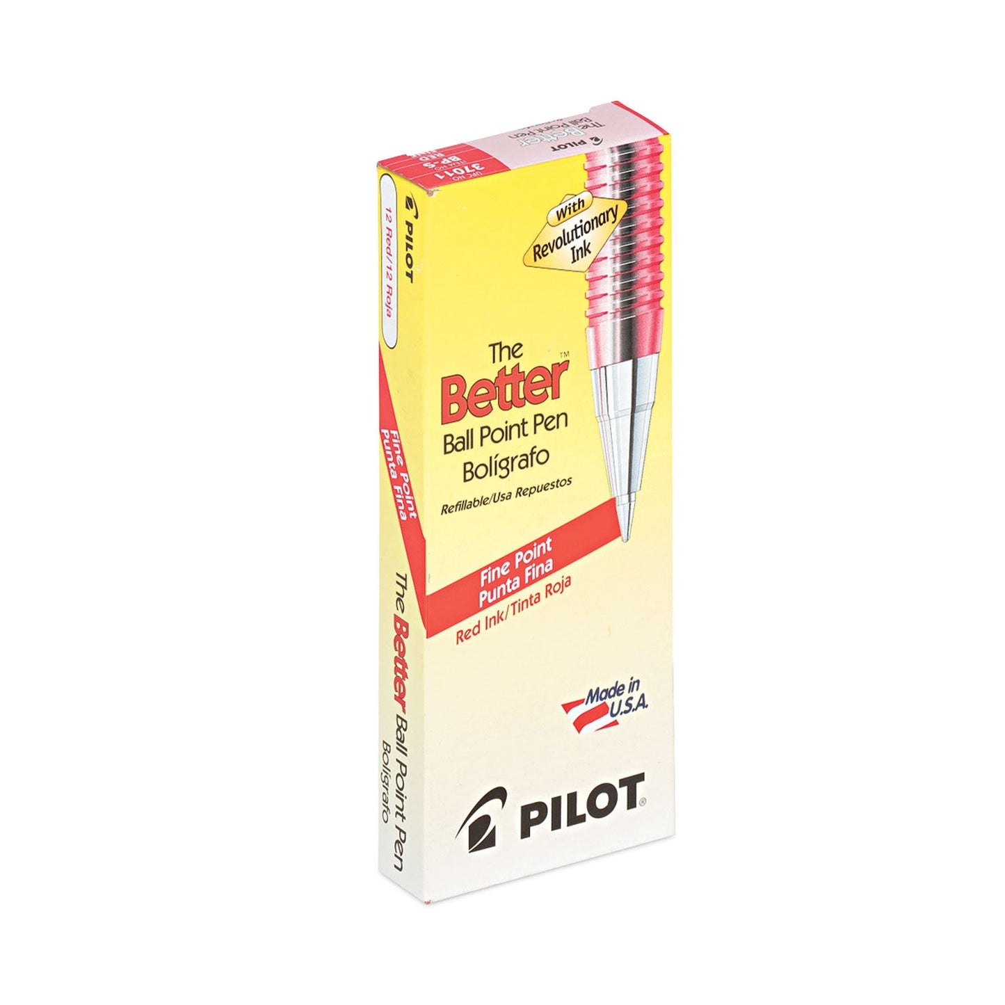 Pilot Better Ballpoint Pen, Stick, Fine 0.7 mm, Red Ink, Translucent Red Barrel, Dozen
