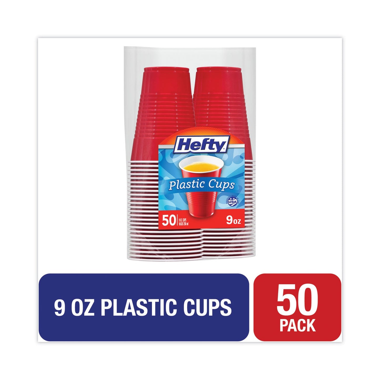 Hefty Easy Grip Disposable Plastic Party Cups, 9 oz, Red, 50/Pack
