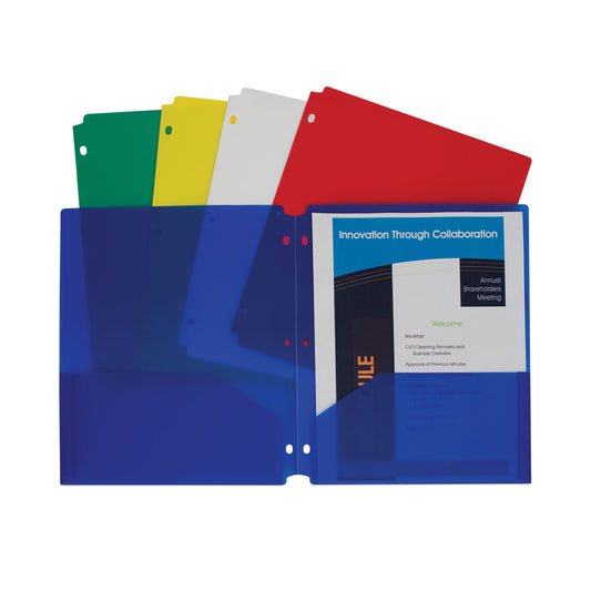 C-Line Two-Pocket Heavyweight Poly Portfolio Folder, 3-Hole Punch, 11 x 8.5, Assorted, 10/Pack