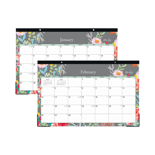 Blue Sky Sophie Desk Pad, Sophie Floral Artwork,17 x 11, Multicolor Sheets,Black Binding, Clear Corners,12-Month (Jan-Dec): 2023