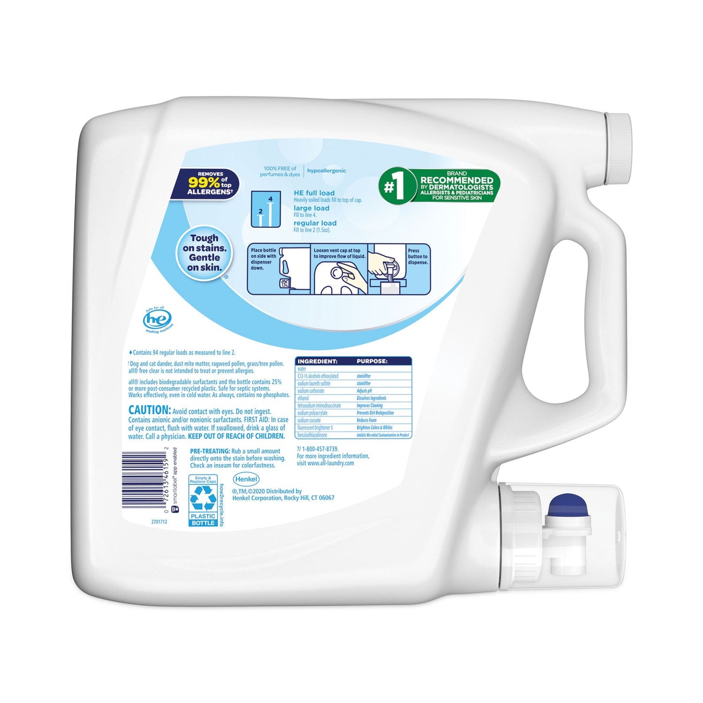 All Ultra Free Clear Liquid Detergent, Unscented, 141 oz Bottle, 4/Carton