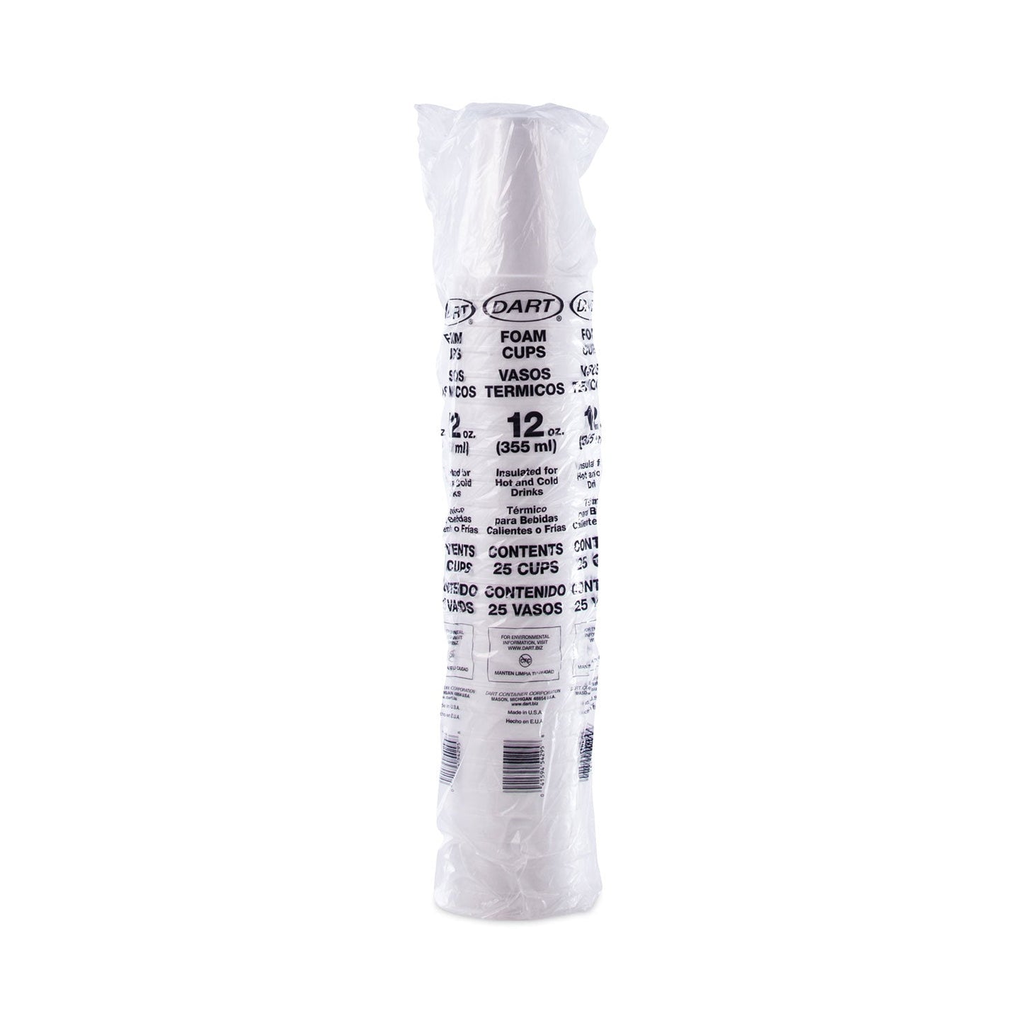 Dart Foam Drink Cups, 12 oz, White, 25/Pack