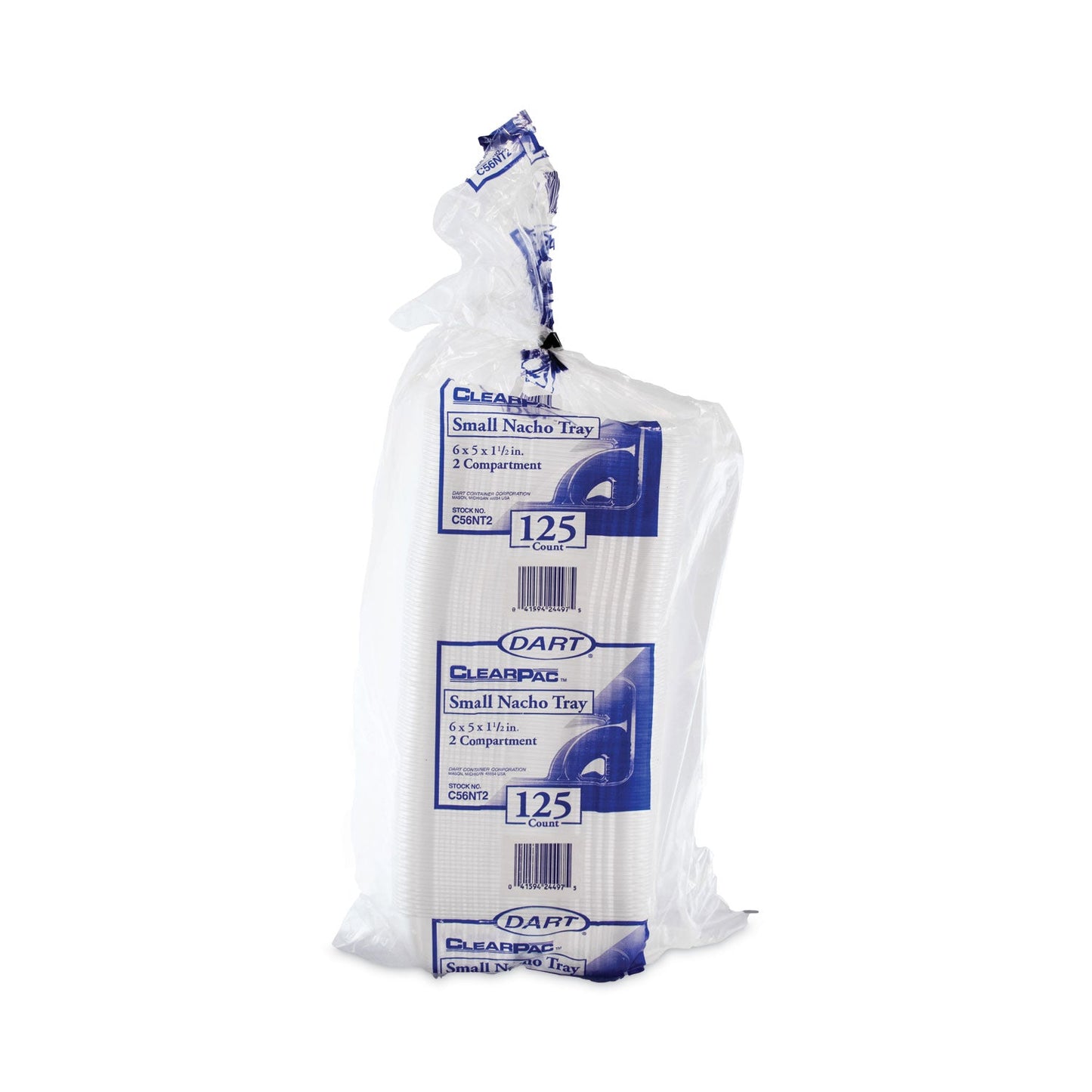 Dart ClearPac Small Nacho Tray, 2-Compartments, 5 x 6 x 1.5, Clear, Plastic, 125/Bag, 2 Bags/Carton