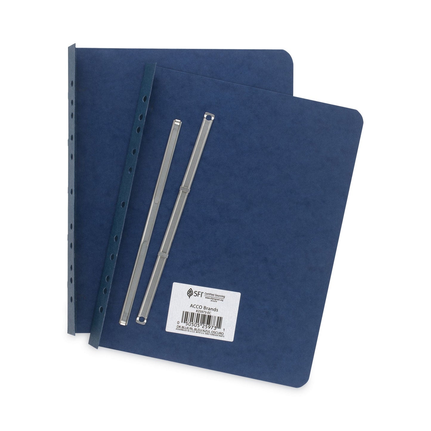 ACCO Pressboard Report Cover with Tyvek Reinforced Hinge, Two-Piece Prong Fastener, 3" Capacity, 8.5 x 11, Dark Blue/Dark Blue
