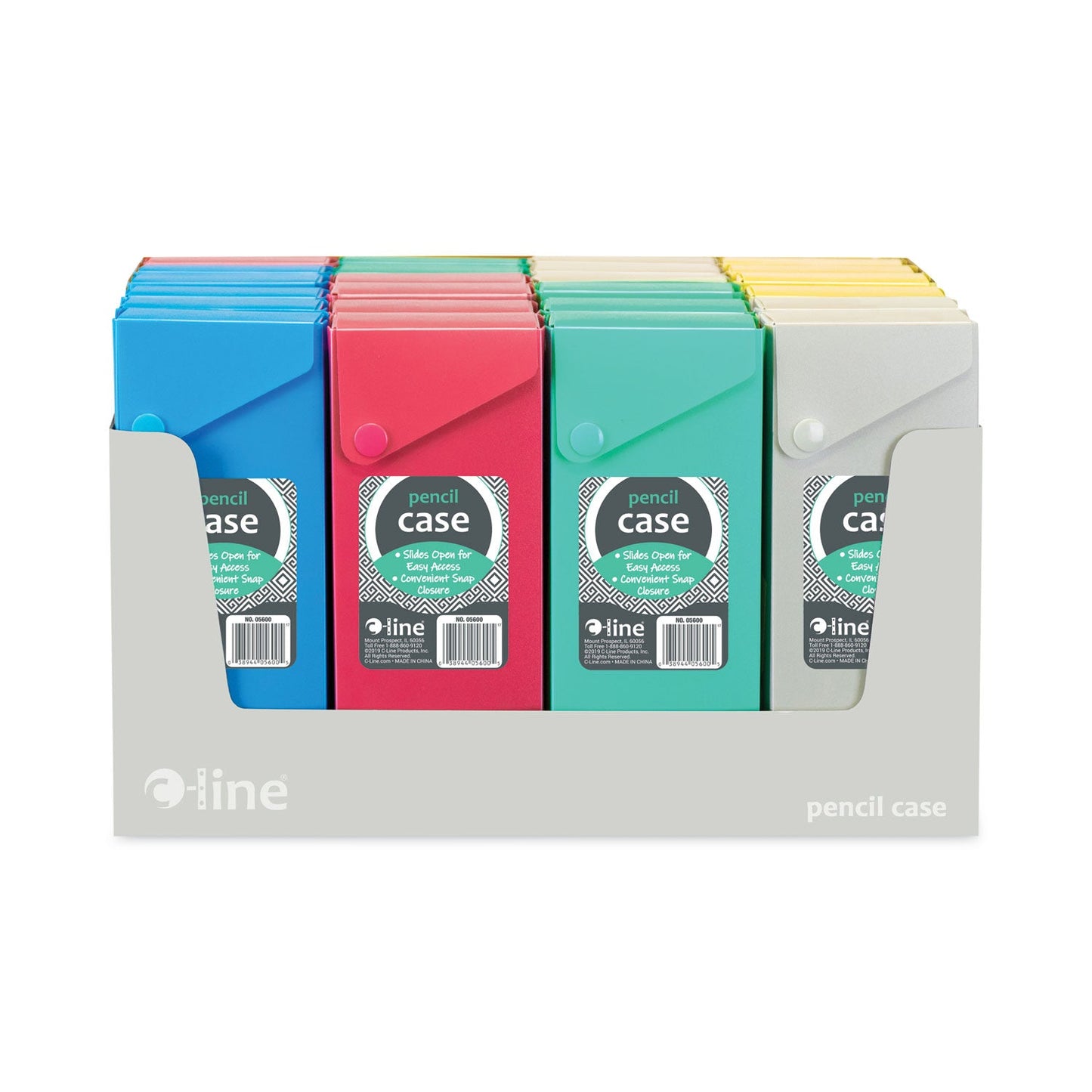 C-Line Slider Pencil Case, 11.43 x 9.5 x 0.6, Sandy Gray, Seafoam Green, Seaside Blue, Sunset Red, Sunny Yellow, 24/Carton
