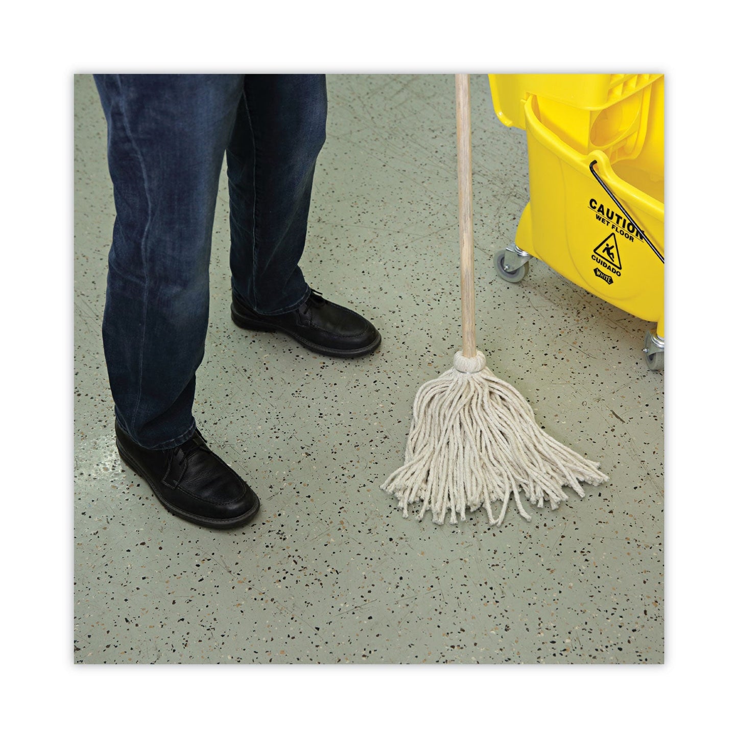Boardwalk Handle/Deck Mops, 12 oz White Cotton Head, 48" Oak Wood Handle, 6/Pack