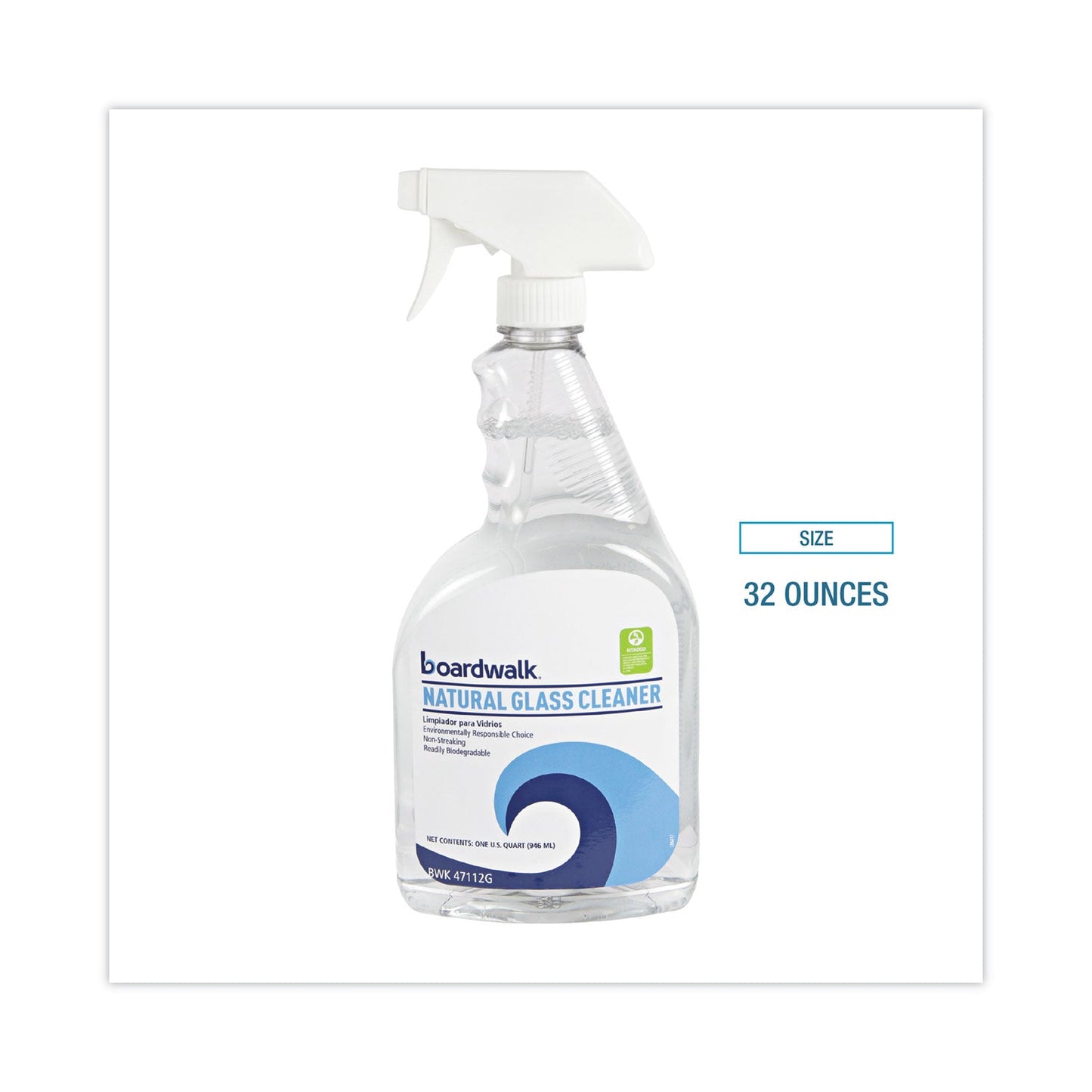 Boardwalk Natural Glass Cleaner, 32 oz Trigger Spray Bottle, 12/Carton