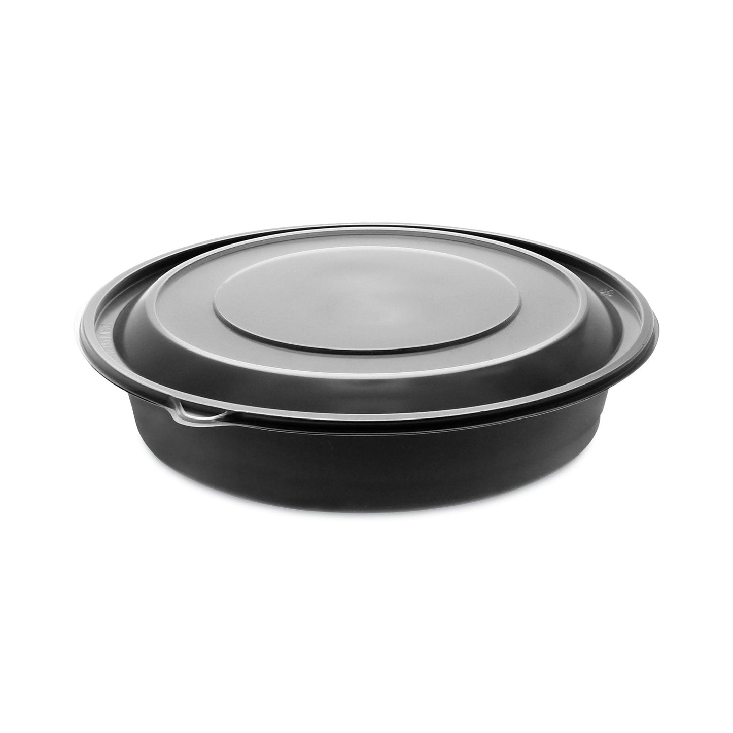 Pactiv Evergreen EarthChoice MealMaster Container with Lid, 48 oz, 10.13" Diameter x 2.13"h, 1-Compartment, Black/Clear, Plastic, 150/Carton