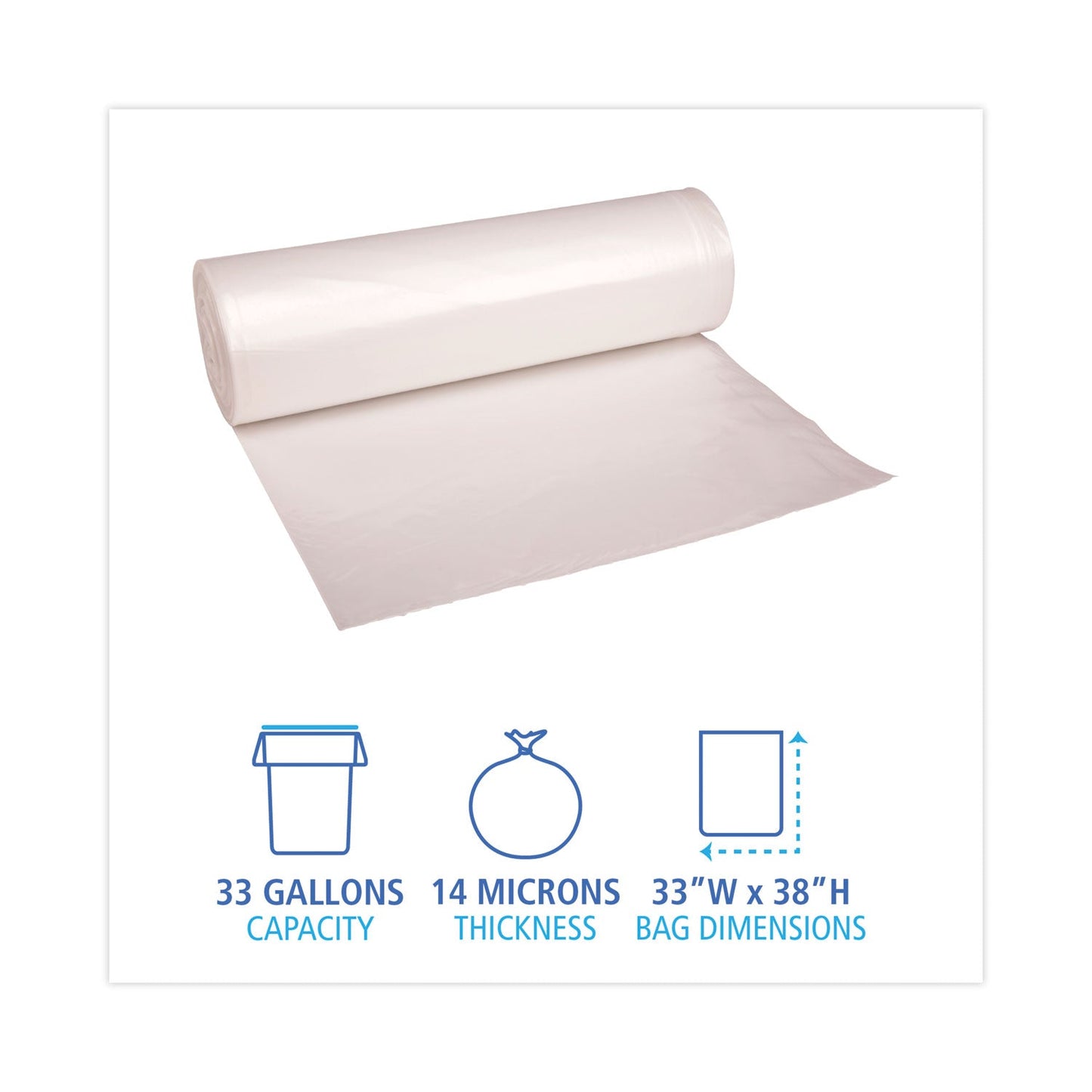 Boardwalk High-Density Can Liners, 33 gal, 14 microns, 33" x 38", Natural, 250/Carton