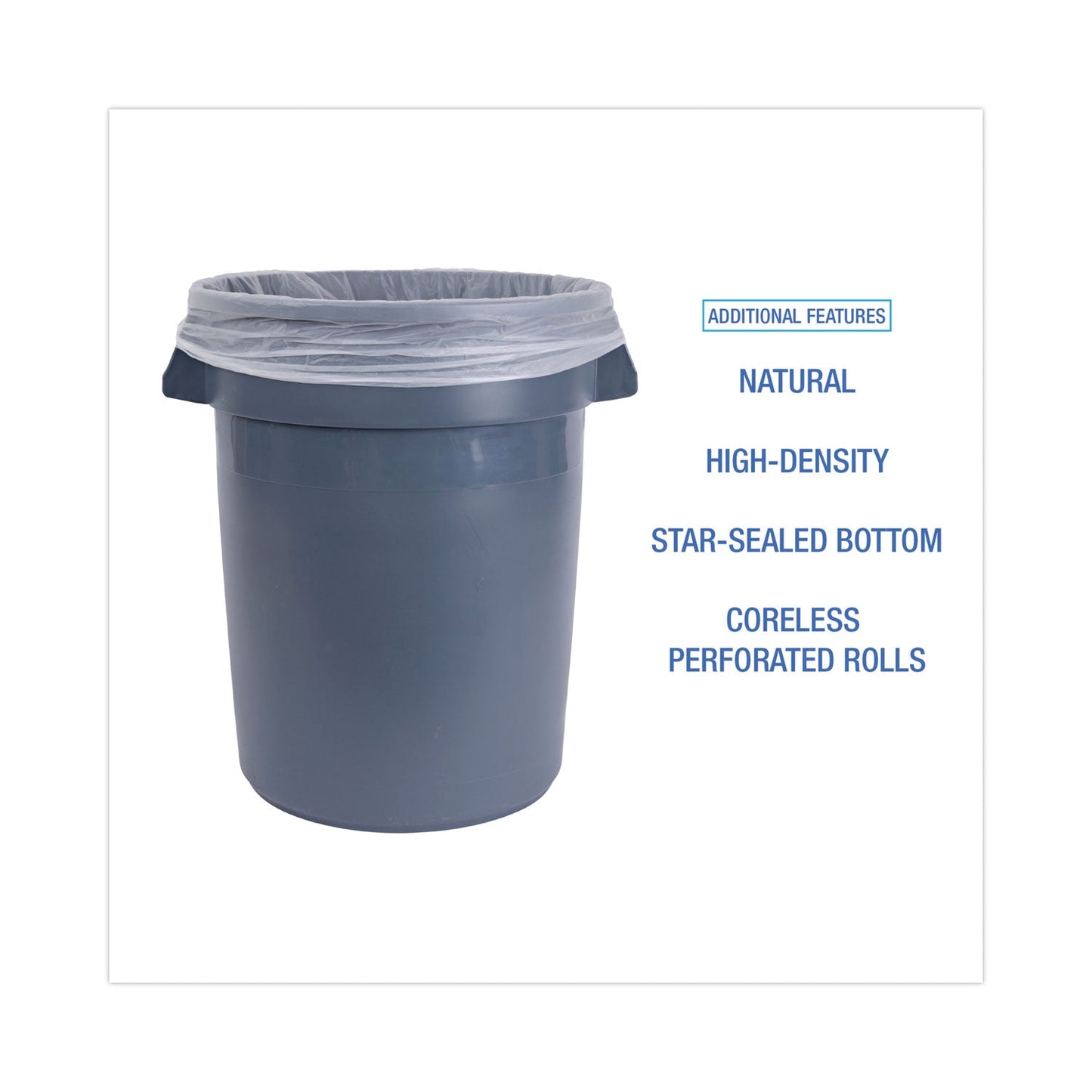 Boardwalk High-Density Can Liners, 33 gal, 14 microns, 33" x 38", Natural, 250/Carton