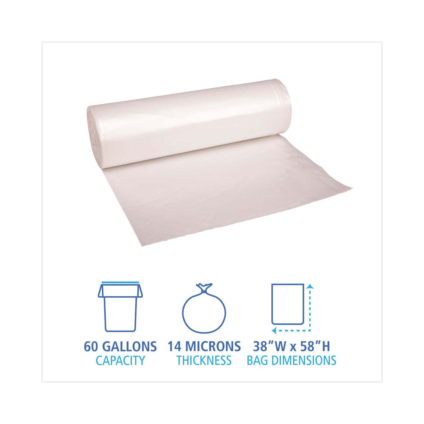 Boardwalk High-Density Can Liners, 60 gal, 14 microns, 38" x 58", Natural, 200/Carton