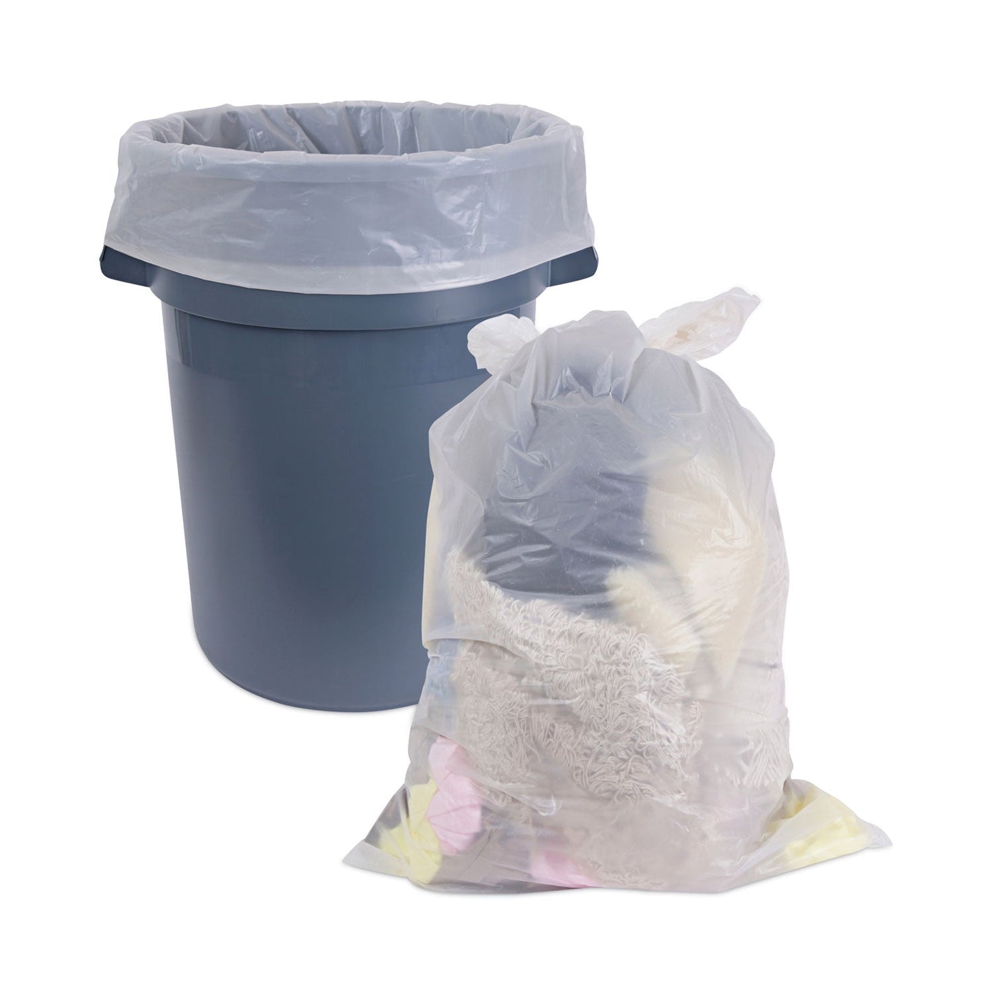 Boardwalk Industrial Drum Liners Rolls, 60 gal, 1.8 mil, 38 x 63, Clear, 1 Roll of 75 Bags