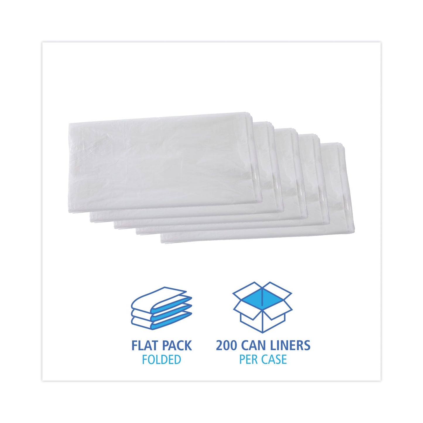 Boardwalk High Density Industrial Can Liners Flat Pack, 60 gal, 13 microns, 38 x 60, Natural, 200/Carton